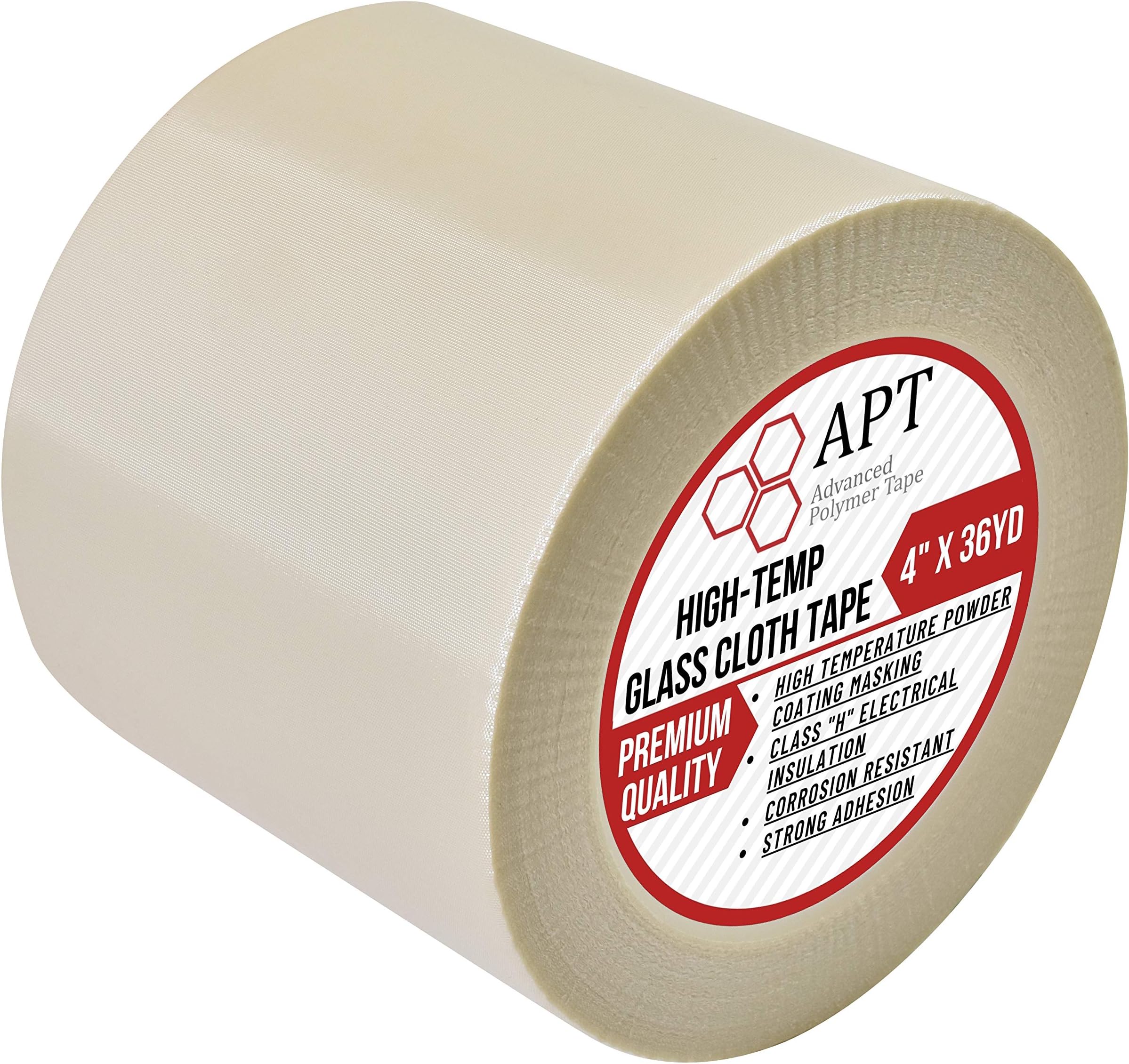 APT Glass Cloth Electrical Tape, High Temperature Masking Tape, 260°C. UL Listed, White Heat Resistant Tape. Ideal for Class H Electrical, Powder Coating, Sand Blasting(4" x 36 Yds)