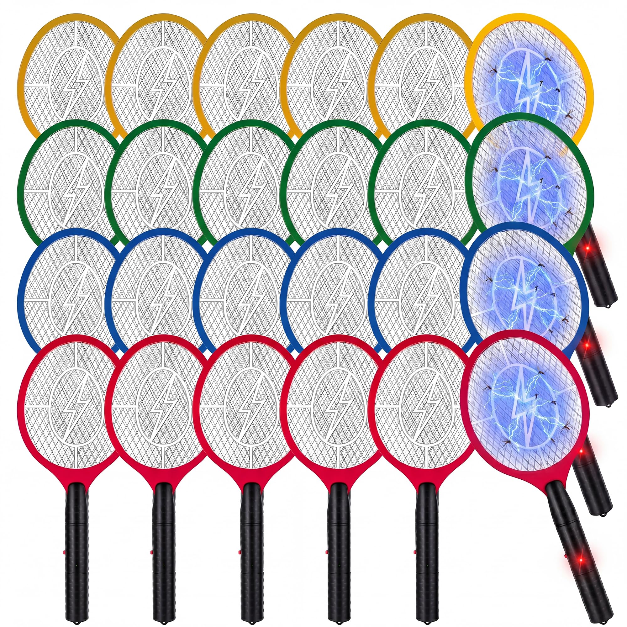 Confezione da 24 racchette elettriche per insetti per interni ed esterni, racchette per zanzare, racchette da tennis, con rete protettiva sicura, funzionamento a batteria AA (non inclusa)