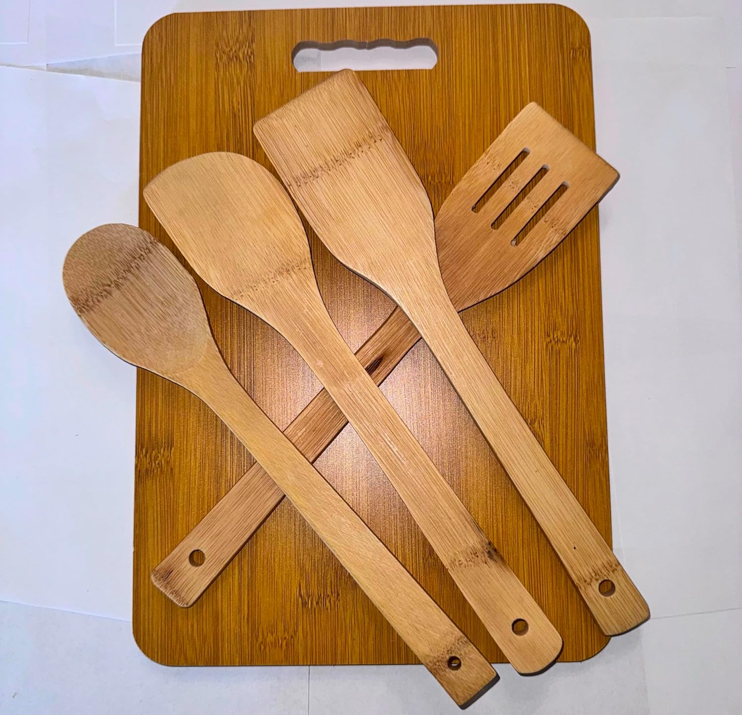 Serving Board Set with 4 Bamboo Utensils, Natural Wood Charcuterie Platter for Cheese, Fruits, Appetizers