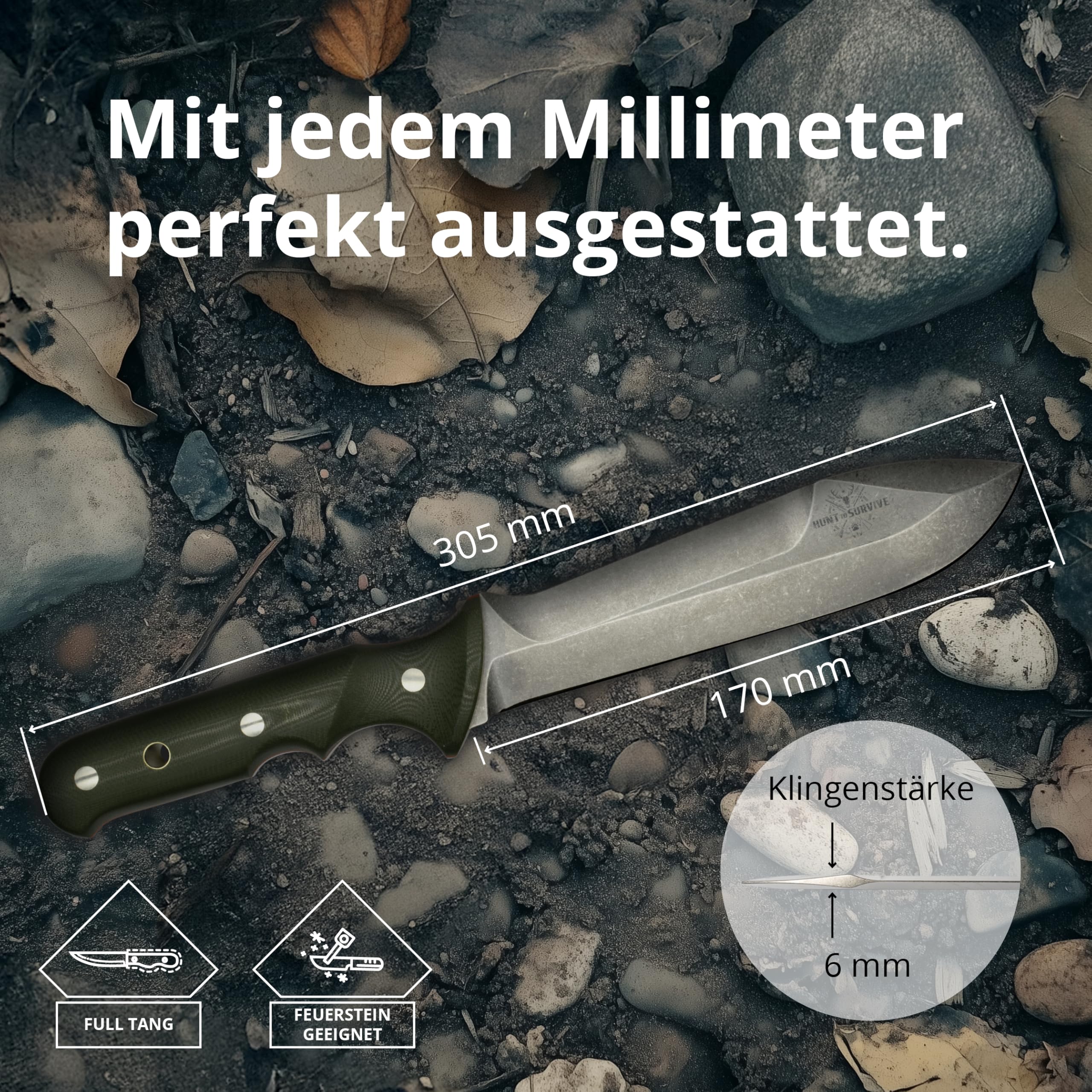 PUMA - Keiler “Hunt to Survive” Edition - Feststehendes Outdoor-Messer - Full-Tang - aus 1.4116 Stahl (57 HRC) – Ergonomischer G10-Griff – 170 mm Klinge – Mit Lederscheide(Art.Nr.: 143585)