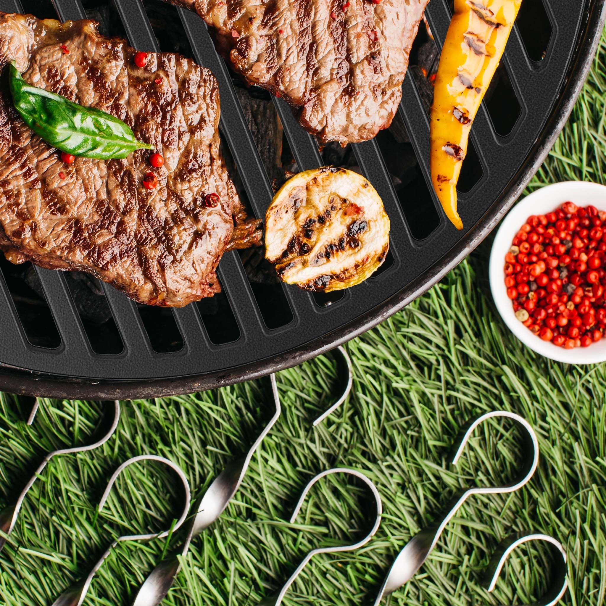 Wiltec Set 2x Griglia in ghisa, forma a mezza luna, 46,7 x 22,8 x 0,9 cm, per barbecue, bistecchiera, ideale per grigliare carne, pesce, verdure