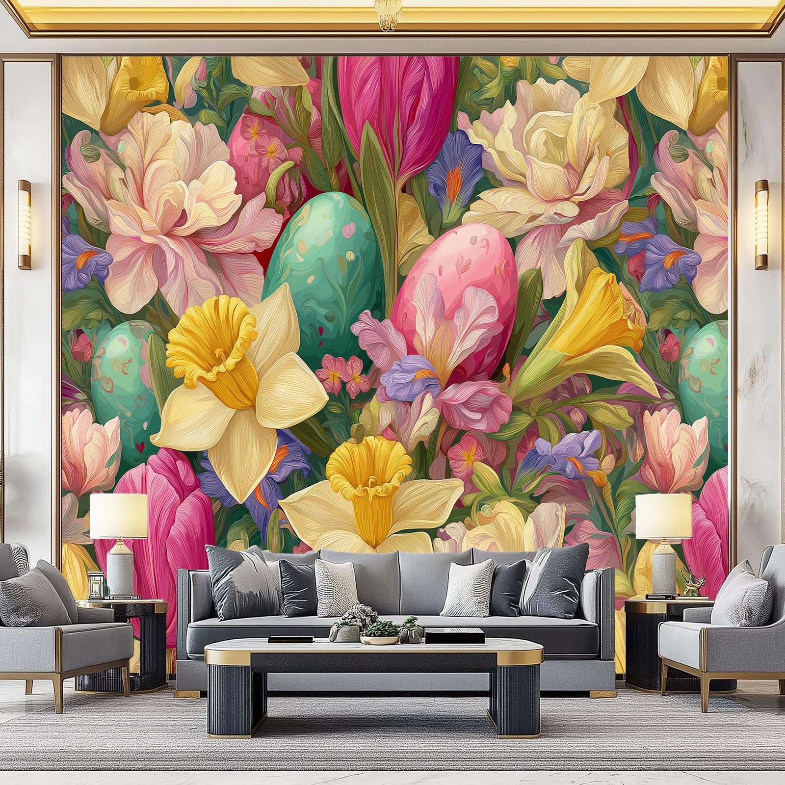 Tapeta ścienna Malowane kwiaty pisanki styl malarstwo olejne na ścianę, dekoracja domu salon sypialnia, kolorowy druk HD, projekt artystyczny, pokrycie ścienne, 400 x 280 cm