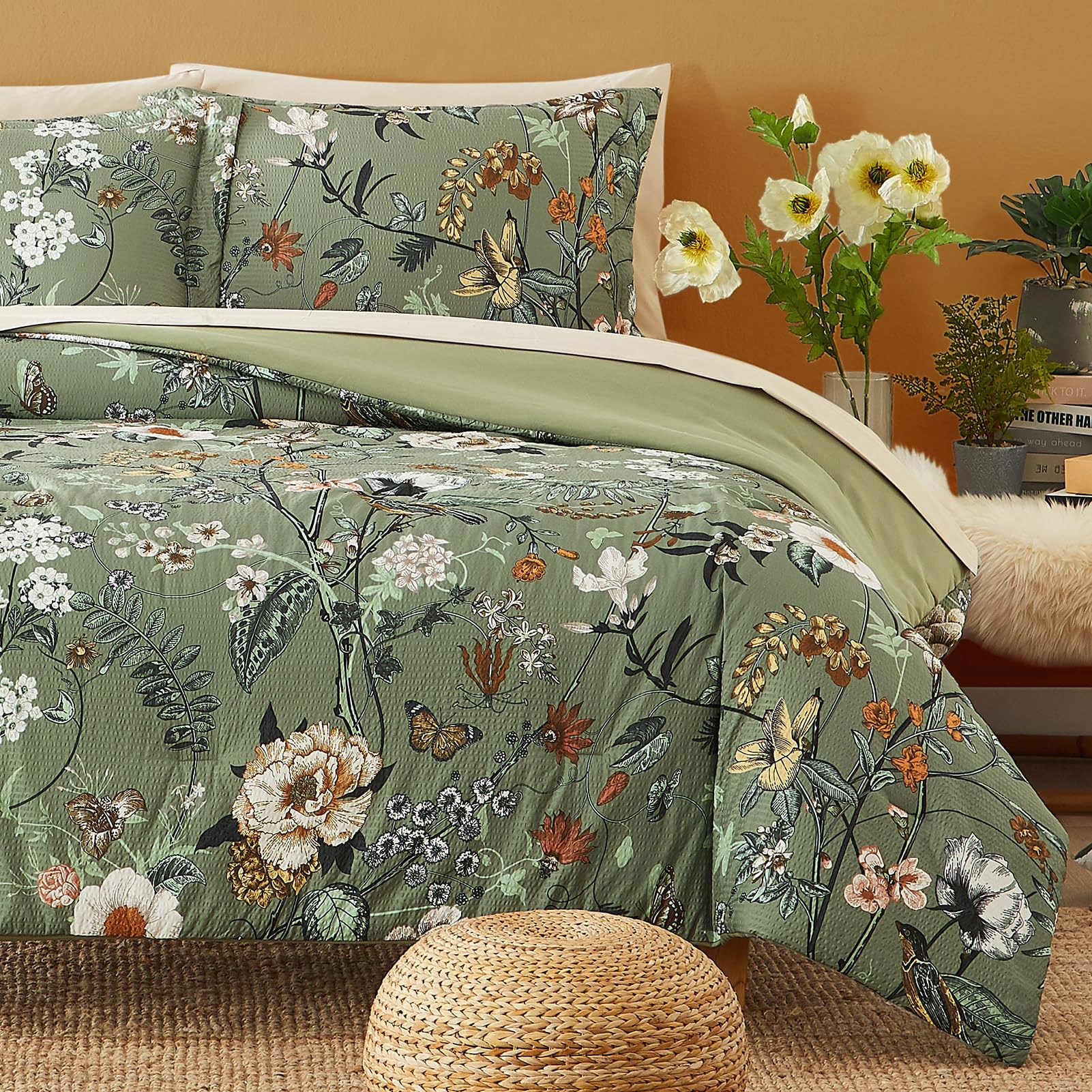 Photo 1 of King Size Comforter Set-7 Pieces Floral Green Bed in a Bag King Bedding Set