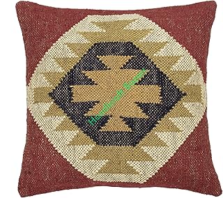 Handicraft Bazarr Wełniana juta kilimowa poszewka na poduszkę poszewka na poduszkę hipisowska dekoracja juta poszewka na poduszkę macierzyńska poszewka na poduszkę tradycyjna poszewka na poduszkę 45 cm x 45 cm (czerwona)