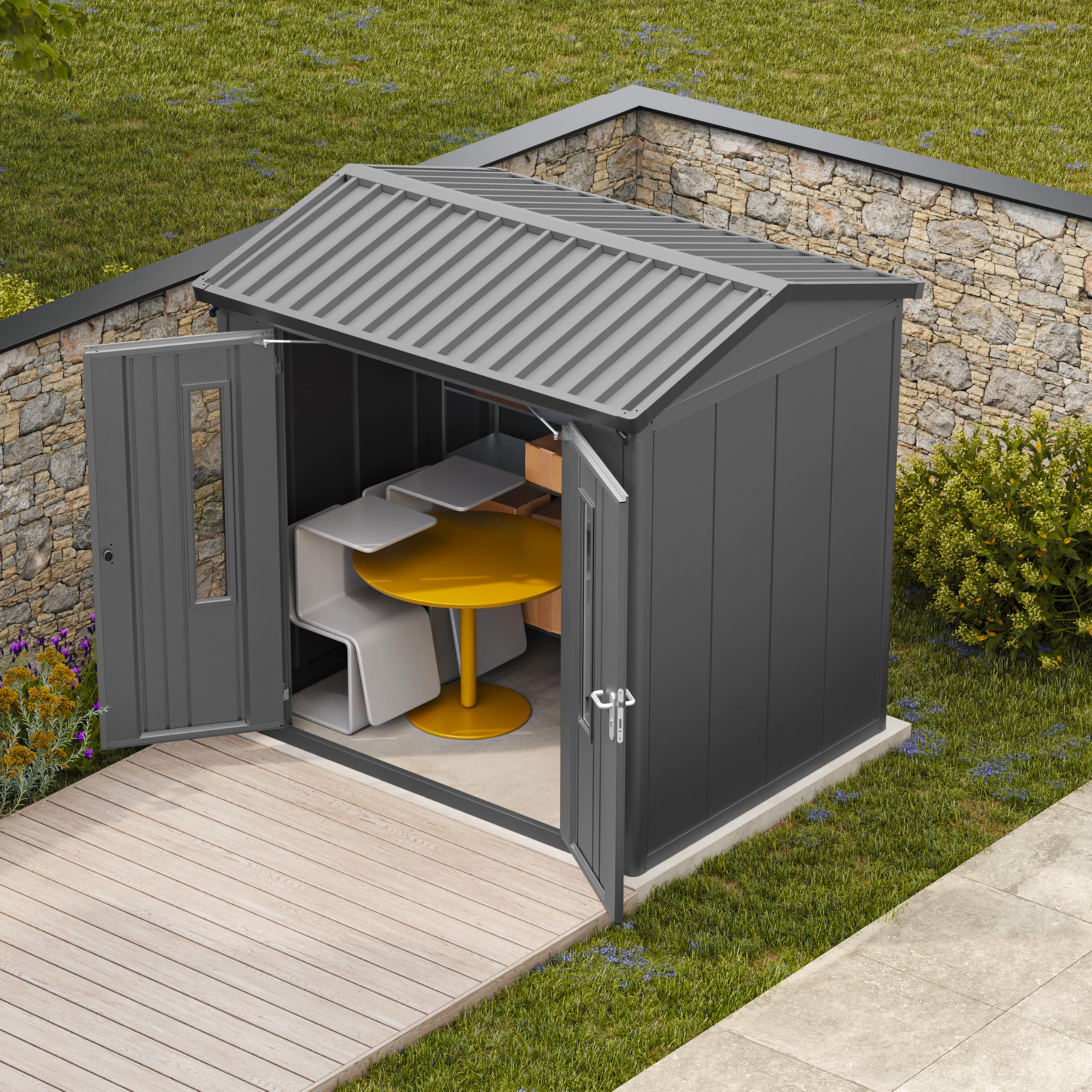 GFP Primeyard Casetta da giardino metallo 228x180x231 cm Armadio da esterno per attrezzi antracite