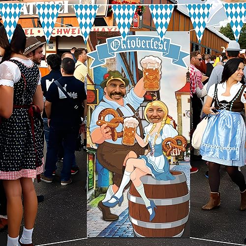 Miniatura 7 de Iceyyyy Juego de accesorios para fotos de Oktoberfest  Fondo de 6 x 3.3 pies para puerta y banderín de bandera bávara de 22 pies para decoraciones