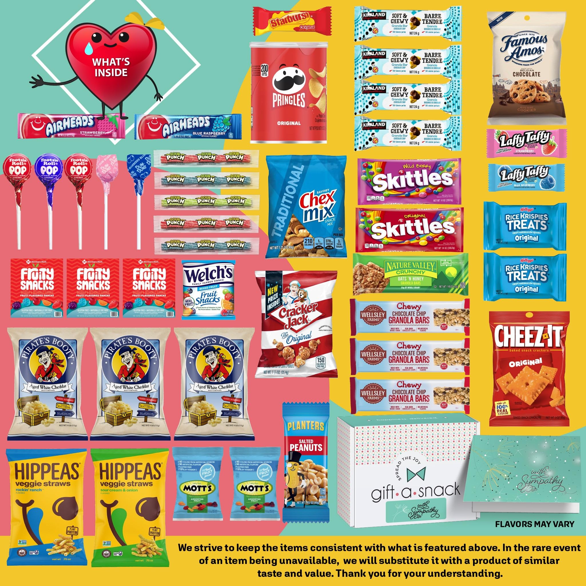 Gift A Snack - Sympathy Snack Box Care Package + Greeting Card (45 Count) Condolence for Loss of Loved One, Dog Pet Cat Memorial Sweet Treats Gift Basket - Office Food Assortments