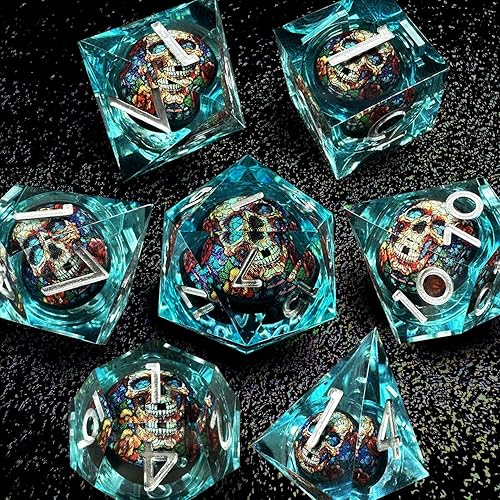 Miniatura 9 de DND - Juego de dados de resina con bordes afilados, 7 piezas de dados de resina de flores, juego de dados poliédricos para dados de Calabozos y