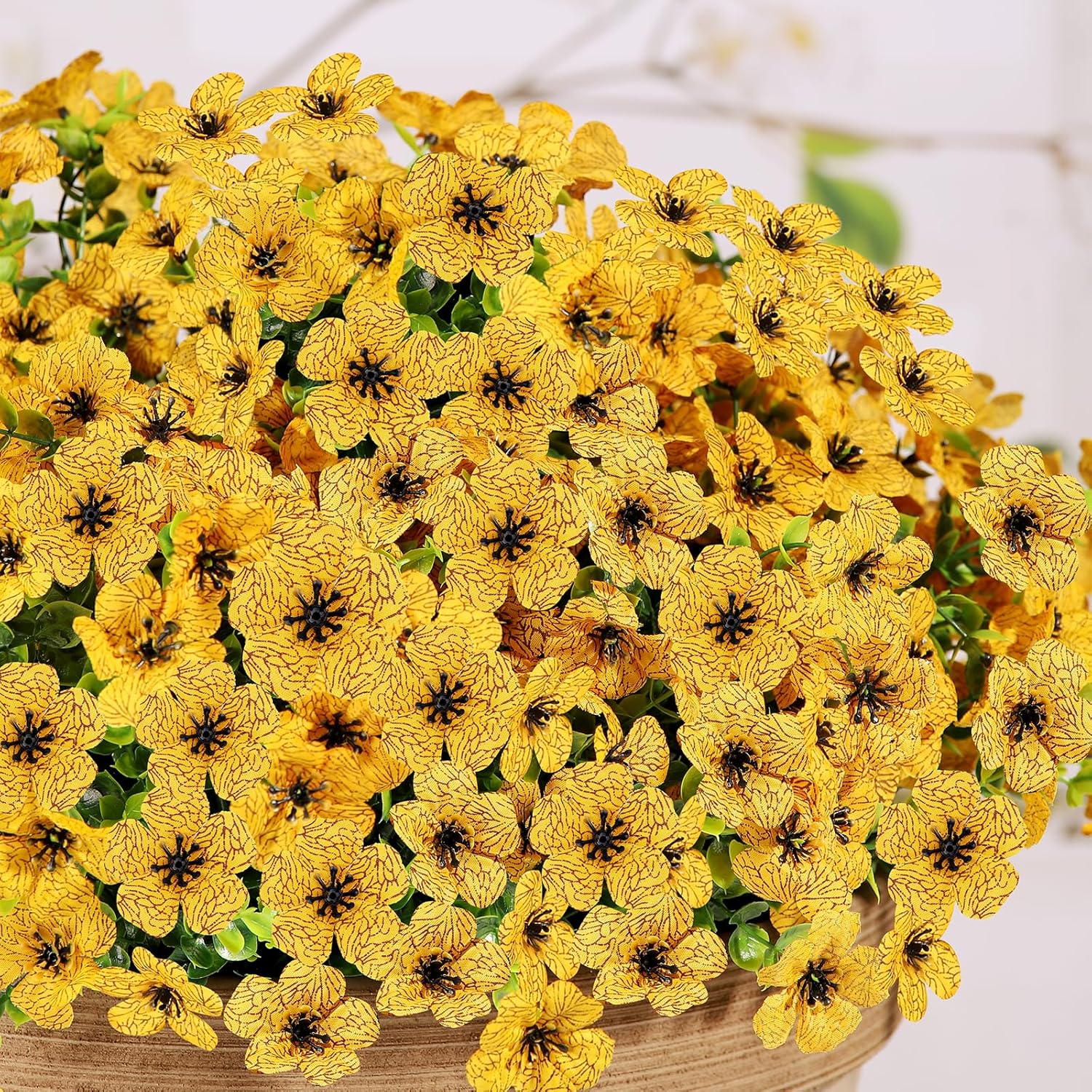 WYOK 14 Bundles Artificial Flowers UV Resistant for Patio Outdoors Fake Faux Silk Plants Realistic Plastic Flowers Indoors Porch Window Home Decoration (14, Yellow) - Image 4