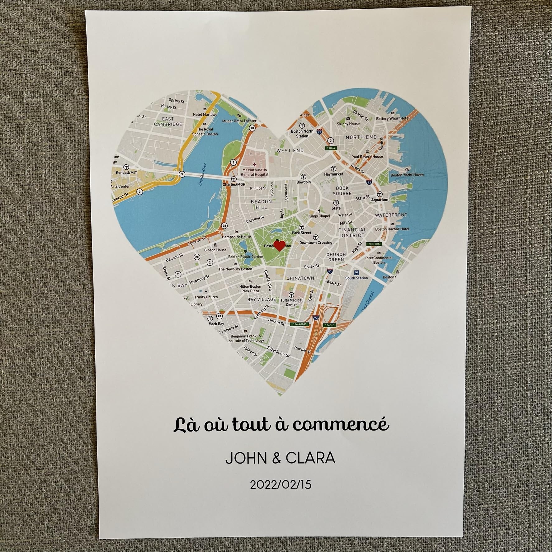 Carte D'amour Personnalisée 'Là Où Tout A Commencé' - Affiche Murale Pour Couple, Cadeau Anniversaire/mariage (format A4 Ou A3)