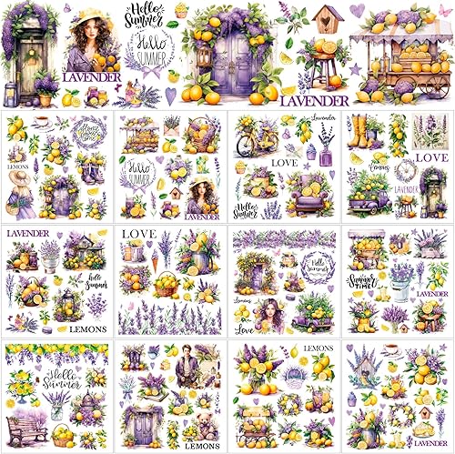 Miniatura 29 de BBTO 12 hojas de transferencias por frotado para manualidades y muebles, calcomanías de transferencia por frotado para madera, papel de bricolaje