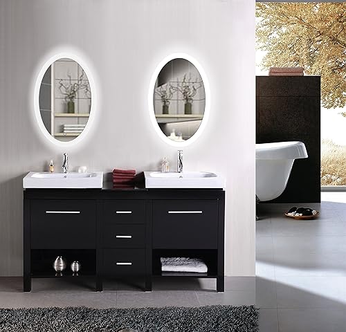 Miniatura 4 de Krugg Espejo de baño LED ovalado de 20 x 30 pulgadas  Espejo de tocador iluminado incluye atenuador y desempañador   Montaje en pared vertical u