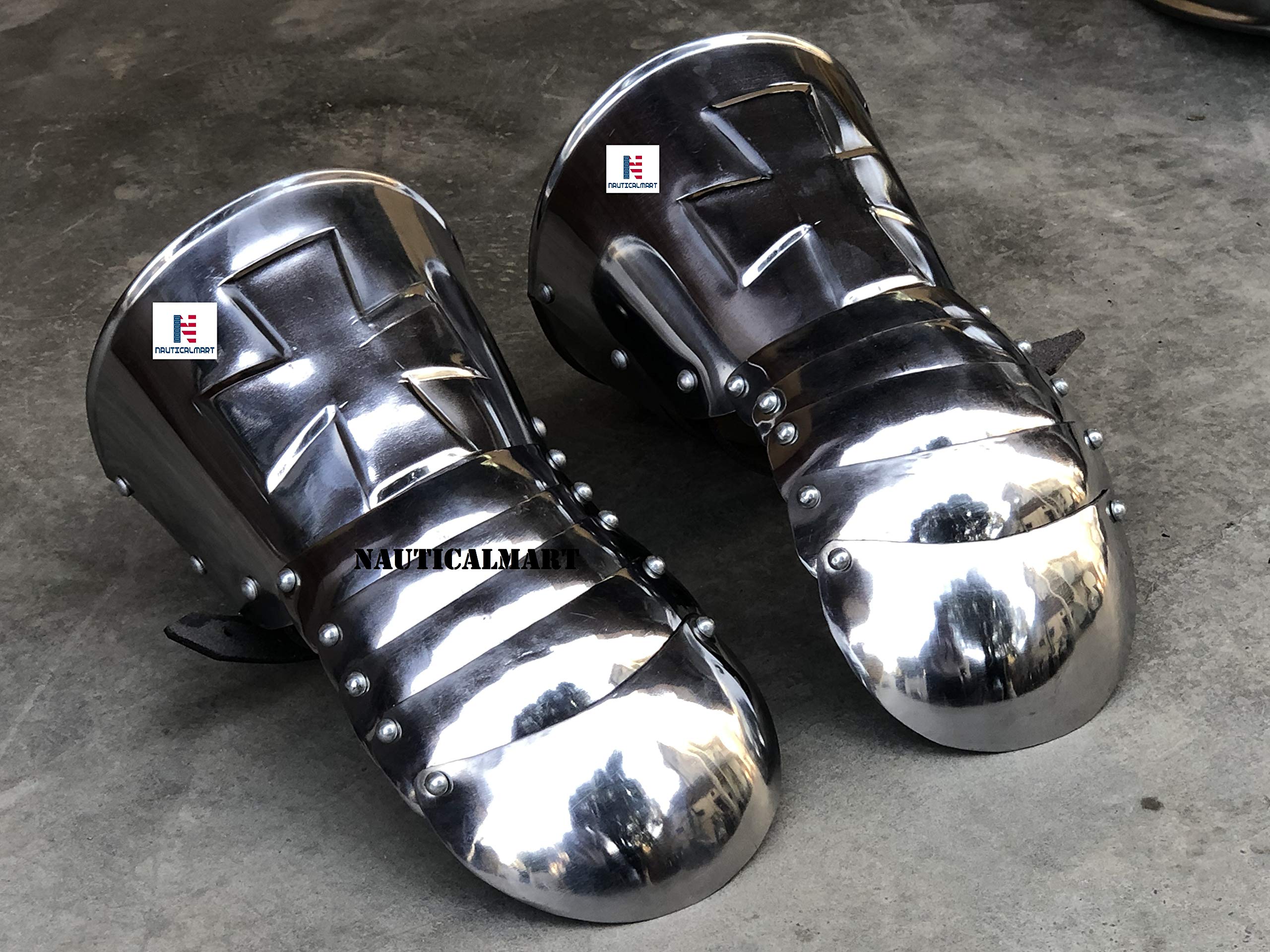 Nautical-Mart Medieval Crusader Knight Gauntlets Armor Gauntlets Warrior Metal Gauntlet (Silver)