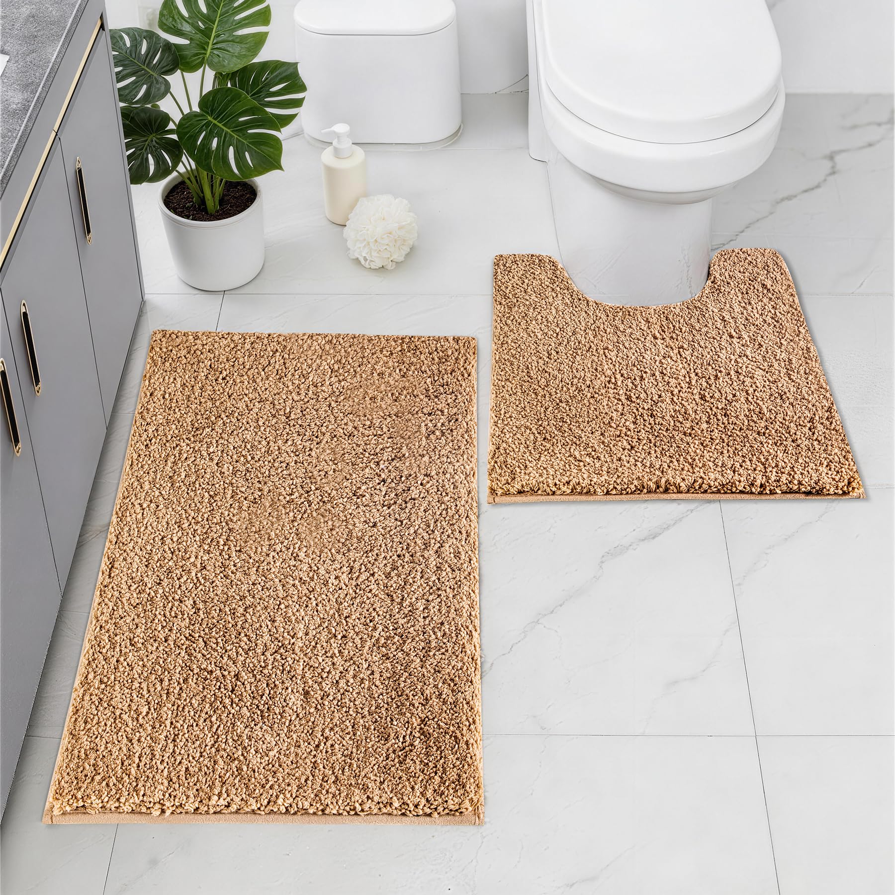 Baahrnom Microfibre Bath Mat Set, Non Slip Bathroom Mat Set 2 Piece — image 1
