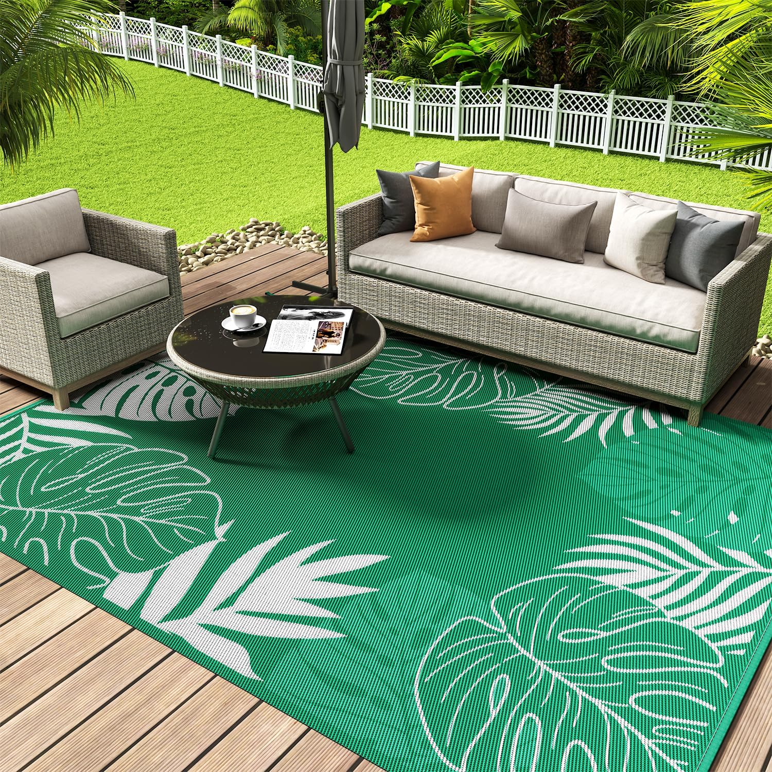 COCOEROutdoor Rug 5x8 WaterproofPatio RugReversible Tropical Outdoor Carpet