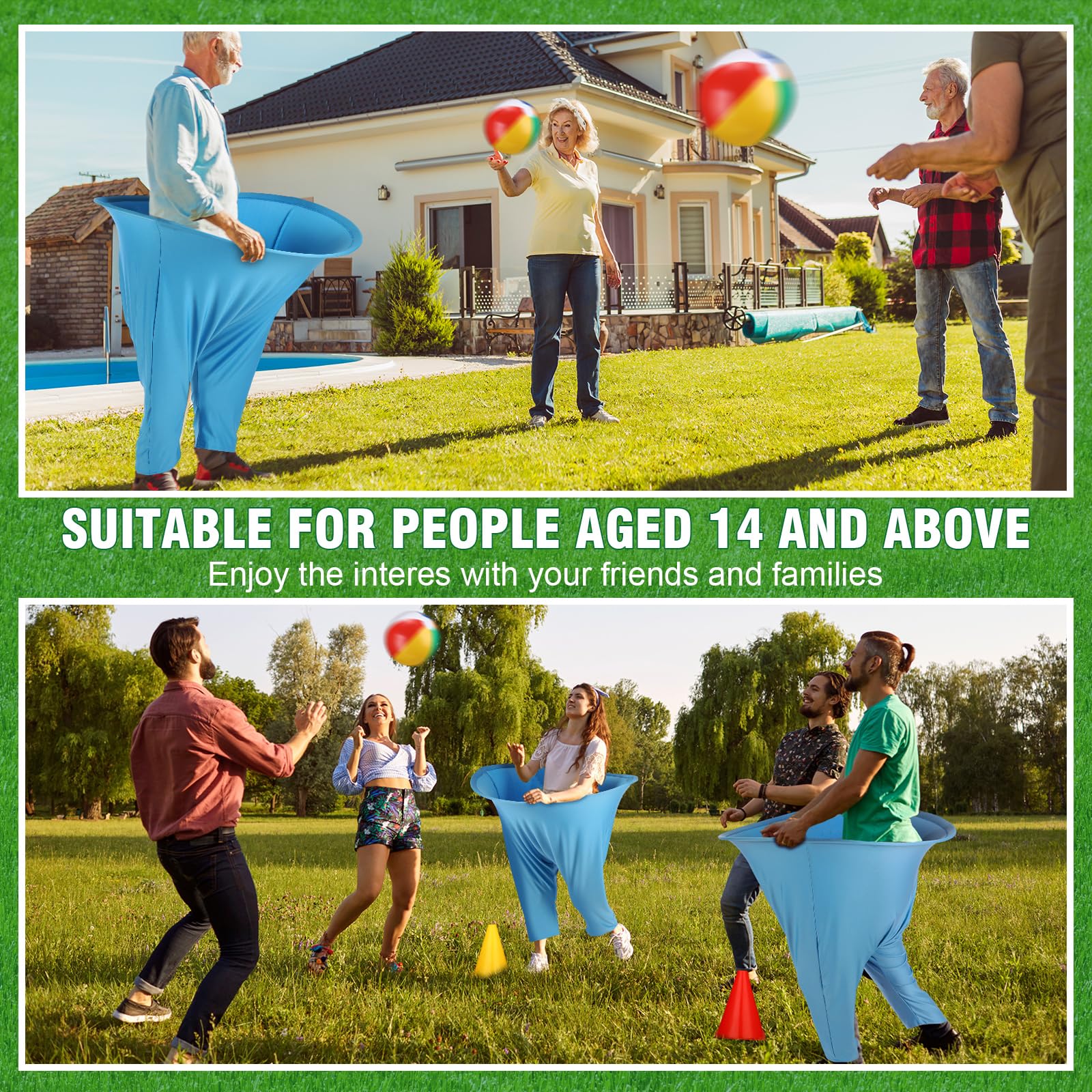 Granny Pants Outdoor-Spielsets enthalten 2 freaky Spiele Hosen mit 8 Hüpfbällen und 2 Markierungshütchen und 1 Luftpumpe, lustige Riesen-Party-Hof-Spiele für Feldtag, Familie, Erwachsene
