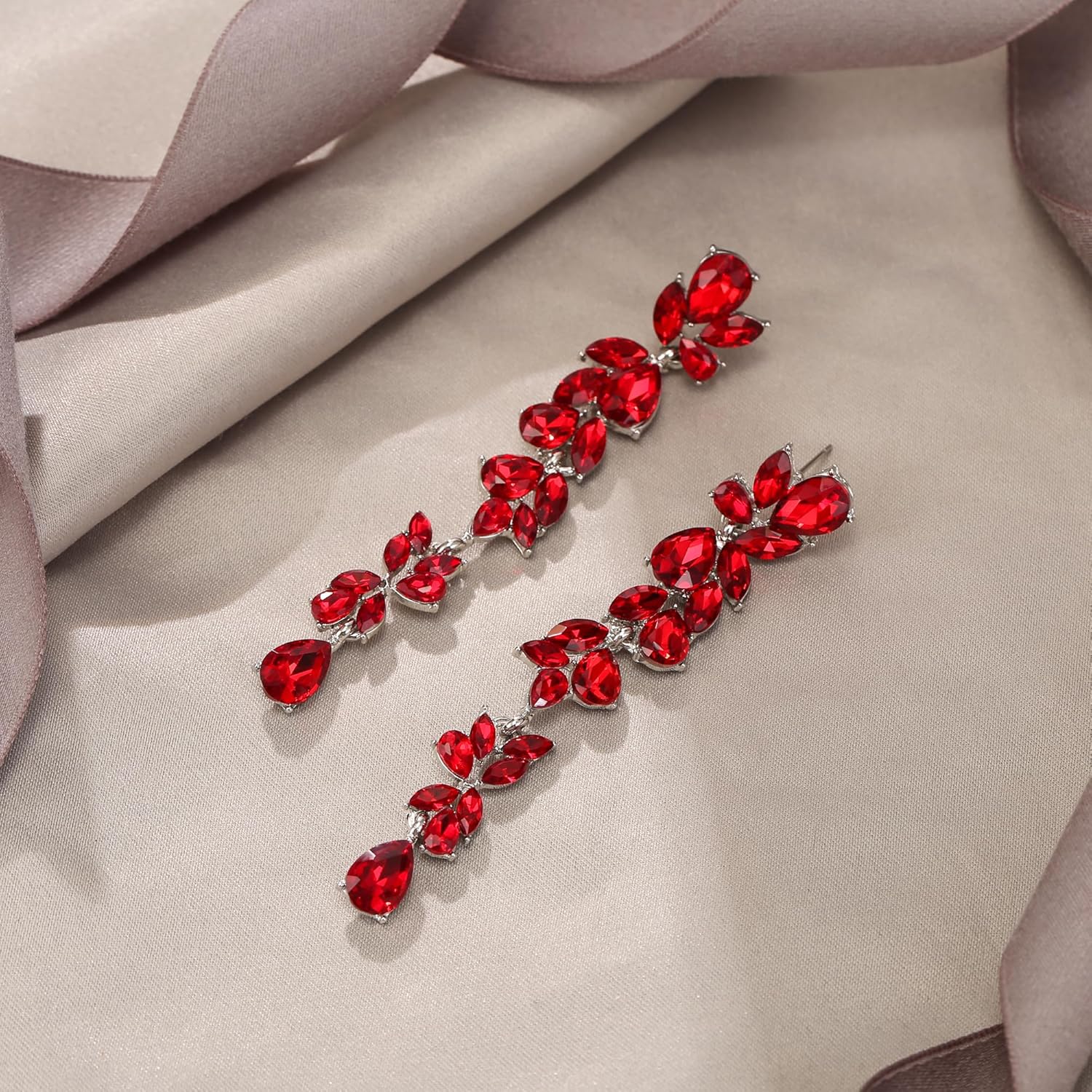 EVER FAITH Wedding Rhinestone Crystal Chandelier Earring for Women Brides, Art Deco Marquise Teardrop Bridal Long Dangle Drop Earrings for Prom - Image 4