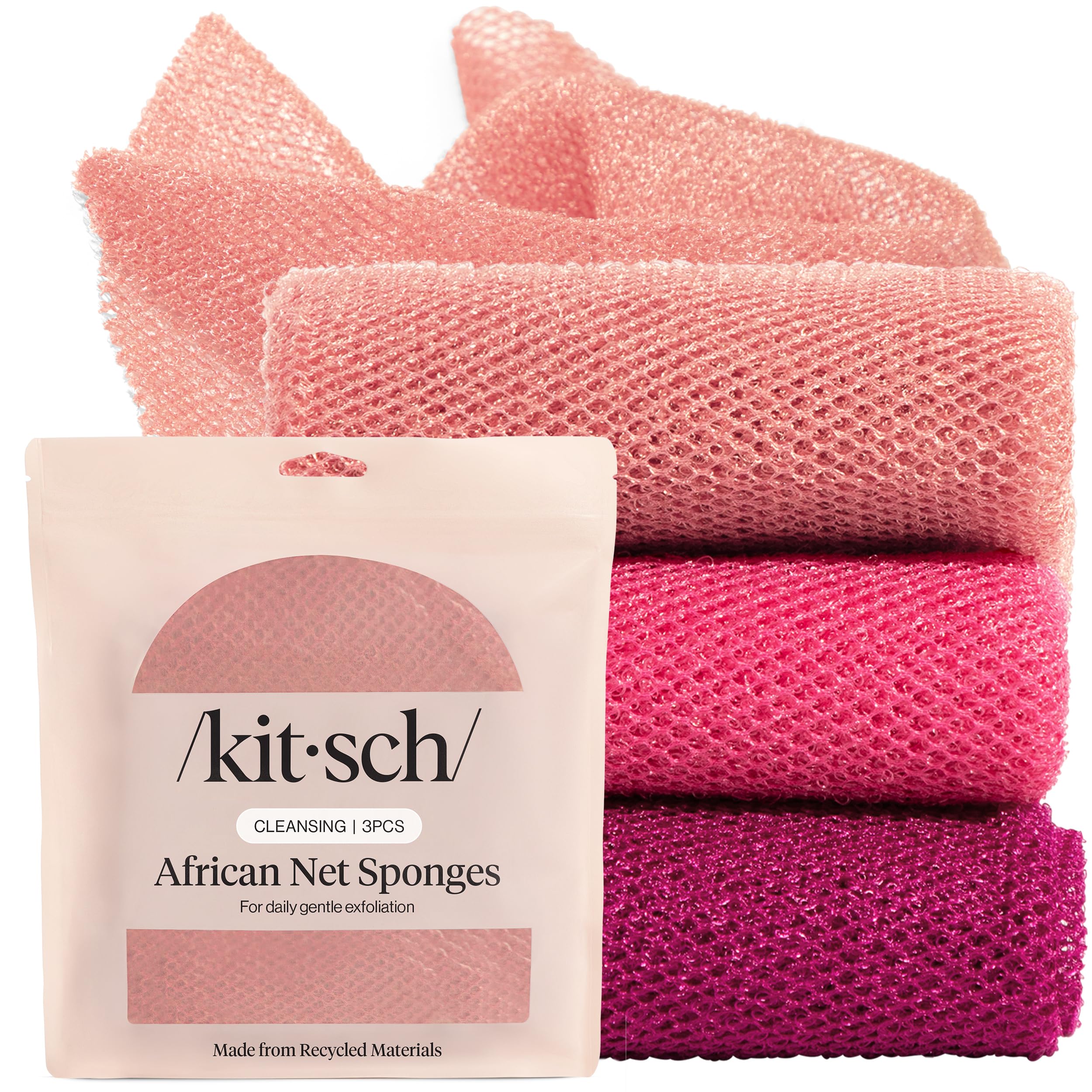 Kitsch African Net Sponge – Exfoliating Body Scrubber for Cleansing & Gentle Daily Exfoliation – Stretchable Bath Sponge for Hard-to-Reach Areas,