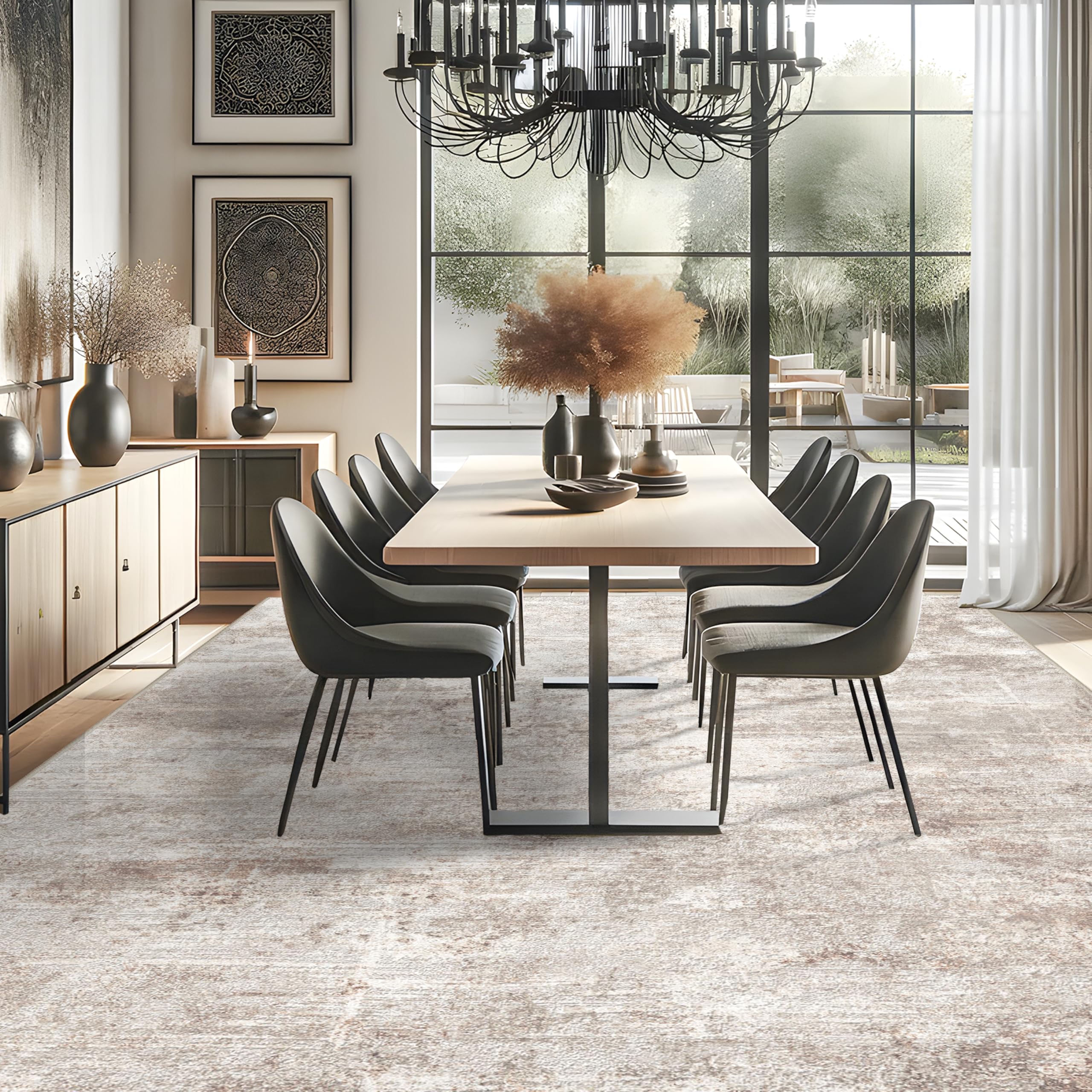RUUGME 10X14 Abstract Area Rug:Large Washable Living Room Rug Indoor Non Slip Carpet for Bedroom Soft Foldable Stain Resistant Distressed Thin Rug for Dining Room Kitchen 10X14 Brick/Brown/Beige 10' x 14' (Rectangular) Brick/Brown/Beige: 10' x 14' (Rectangular) Brick/Brown/Beige