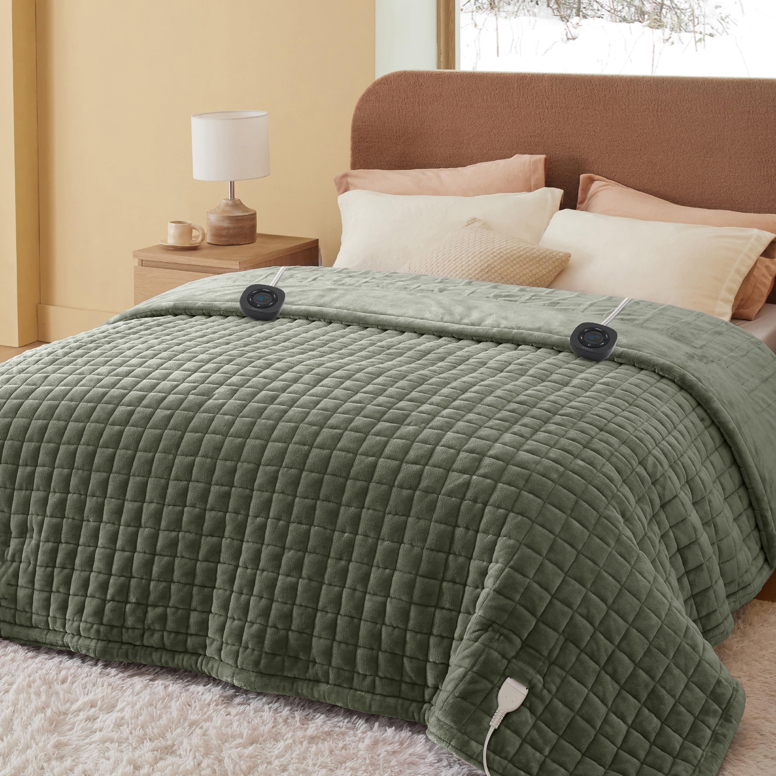Bedsure Box Quilted Heated Blanket King, Thick Electric Blanket, Green