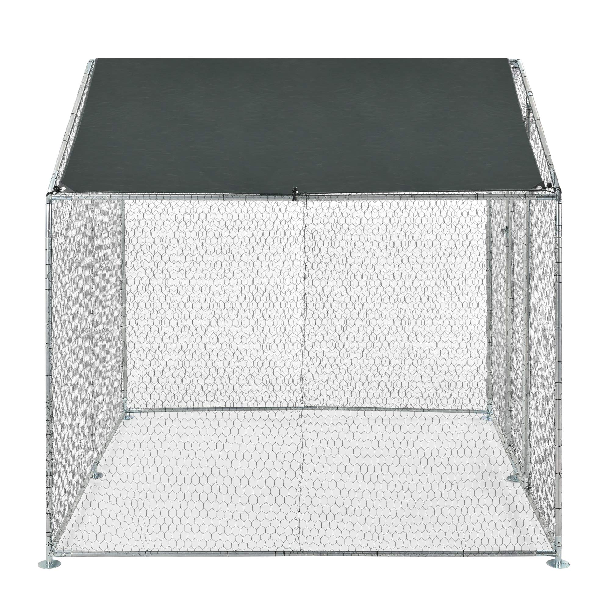 pro.tec Gabbia per Pollame con Tettuccio Protezione Sole e Porta Voliera da Giardino Pollaio da Esterno per Volatili Conigli 2x2x2 m con Recinzione a Rete Metallica - Argento/Verde Scuro