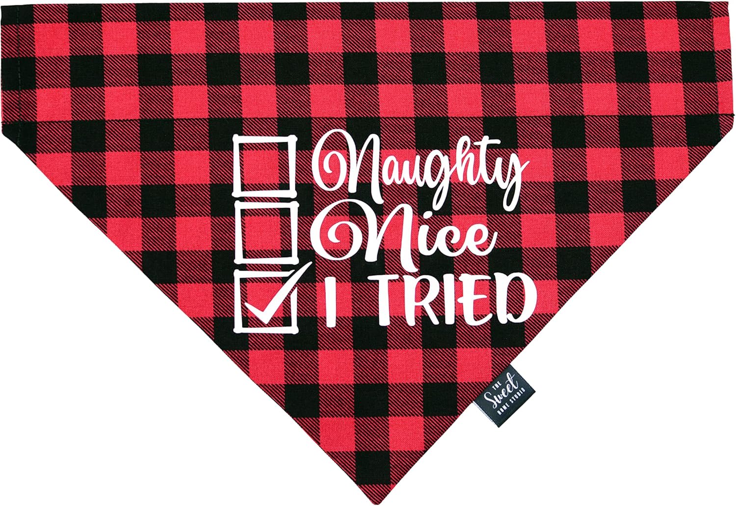 Christmas Dog Bandana Over The Collar, Winter Slip on pet Bandana, Festive Dog & cat Accessory (Naughty, Nice, I Tried, Large)