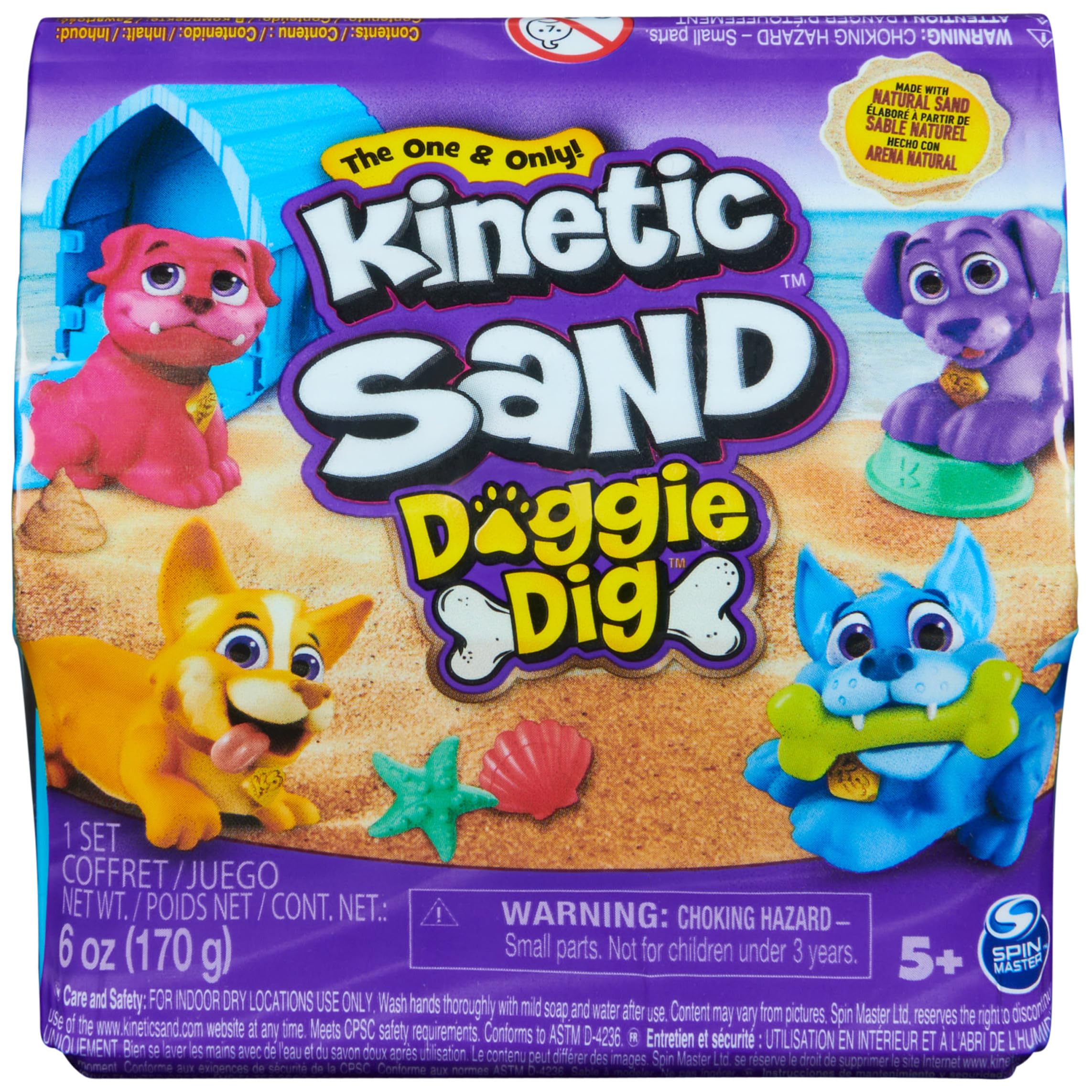 Kinetic Sand Hunde Häuschen - mit 170 g kinetischem Strandsand aus Schweden, erfüllt alle gesetzlichen Anforderungen, mit Hundefigur und Accessoires, für Kinder ab 3 Jahren