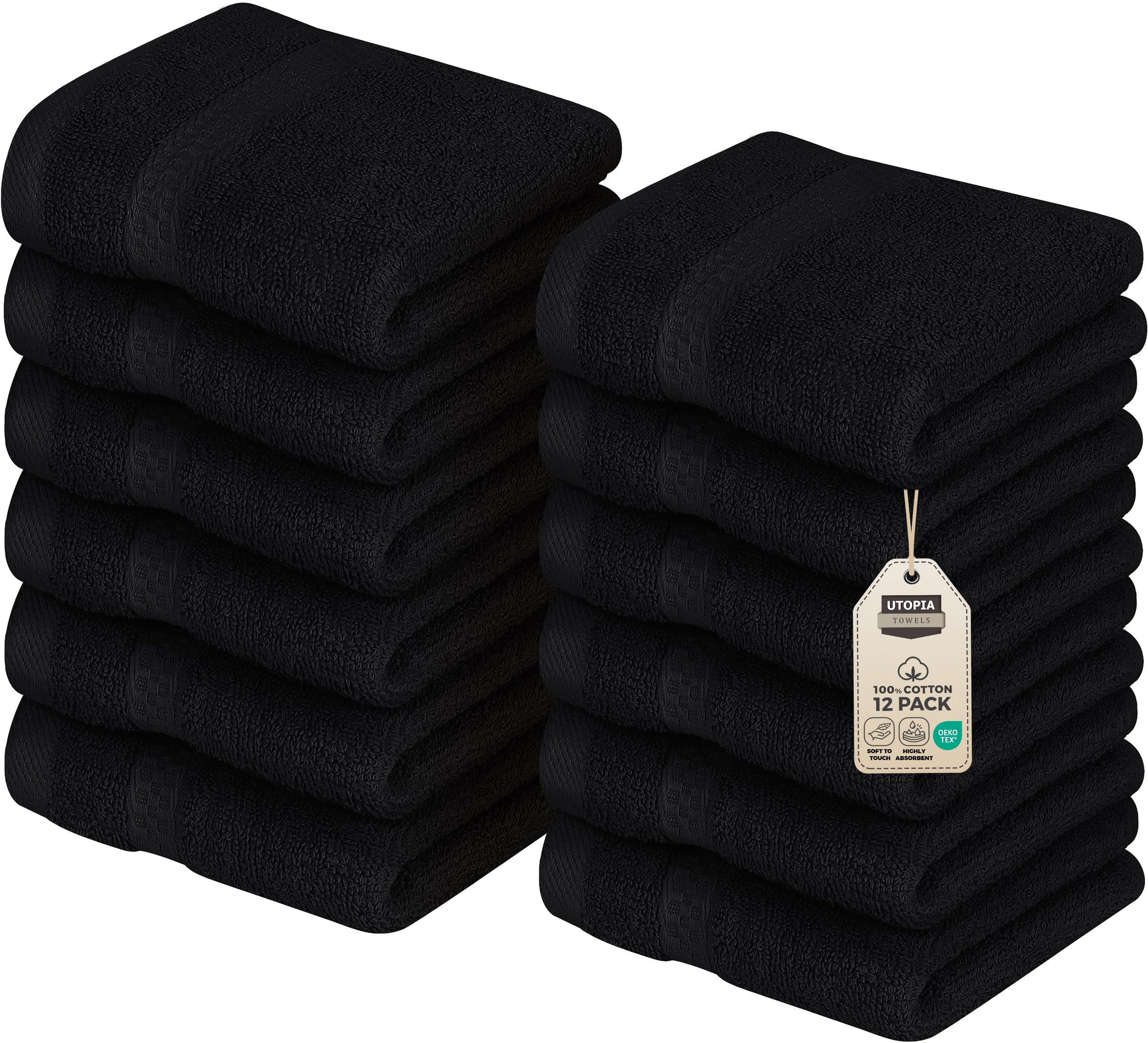 Utopia Towels Premium Fingertip Towel Set (12 x 12 Inches, Black) 600 GSM 100% Cotton Washcloths & Face Cloth, Highly Absorbent and Soft Feel (12-Pack)…