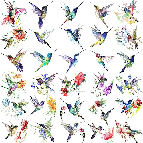 15 hojas de tatuajes temporales de colibrí de acuarela 3D de FANRUI para mujeres y niñas, pequeño, multicolor, colibrí, tatuaje, temporal, colorido,