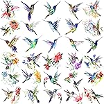 15 Sheets FANRUI 3D Watercolor Hummingbird Temporary Tattoos For Women Girl Small Multicolor Hummer Birds Tattoo Temporary Colorful Flower Fake Face Tatoo Kids Tiny Hands Waterproof Tatto Adult Tato
