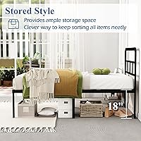 Vista 4 de Marcos de cama individual con cabecera de 18 pulgadas, plataforma metálica, base de colchón de listones de acero resistente, no requiere somier