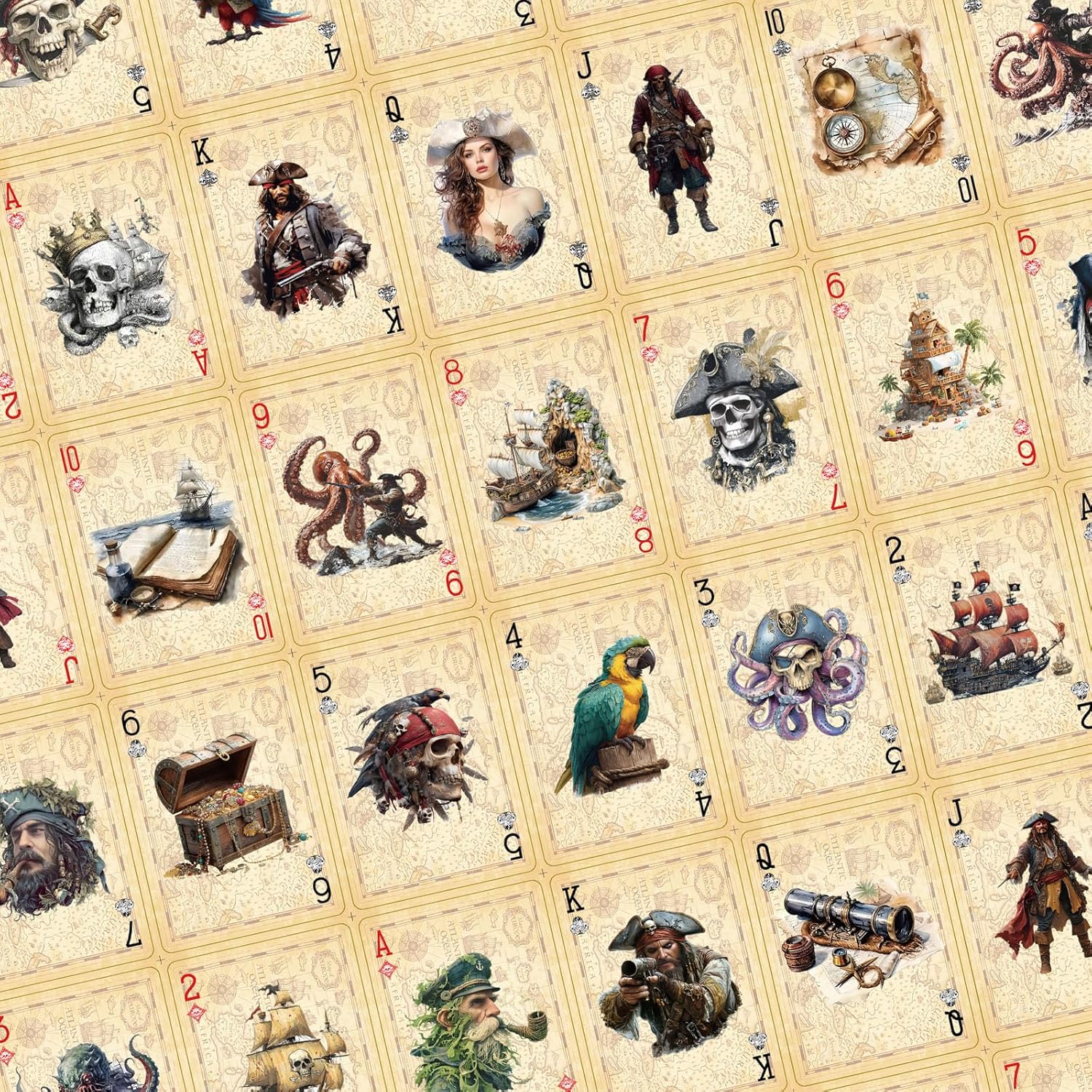 Retro Style Poker Cards, Pirate Series NO.5 Playing Cards, 54 Unique Illustrations Playing Card, Double-Sided Anti Slip Pattern Design, Halloween, Thanksgiving