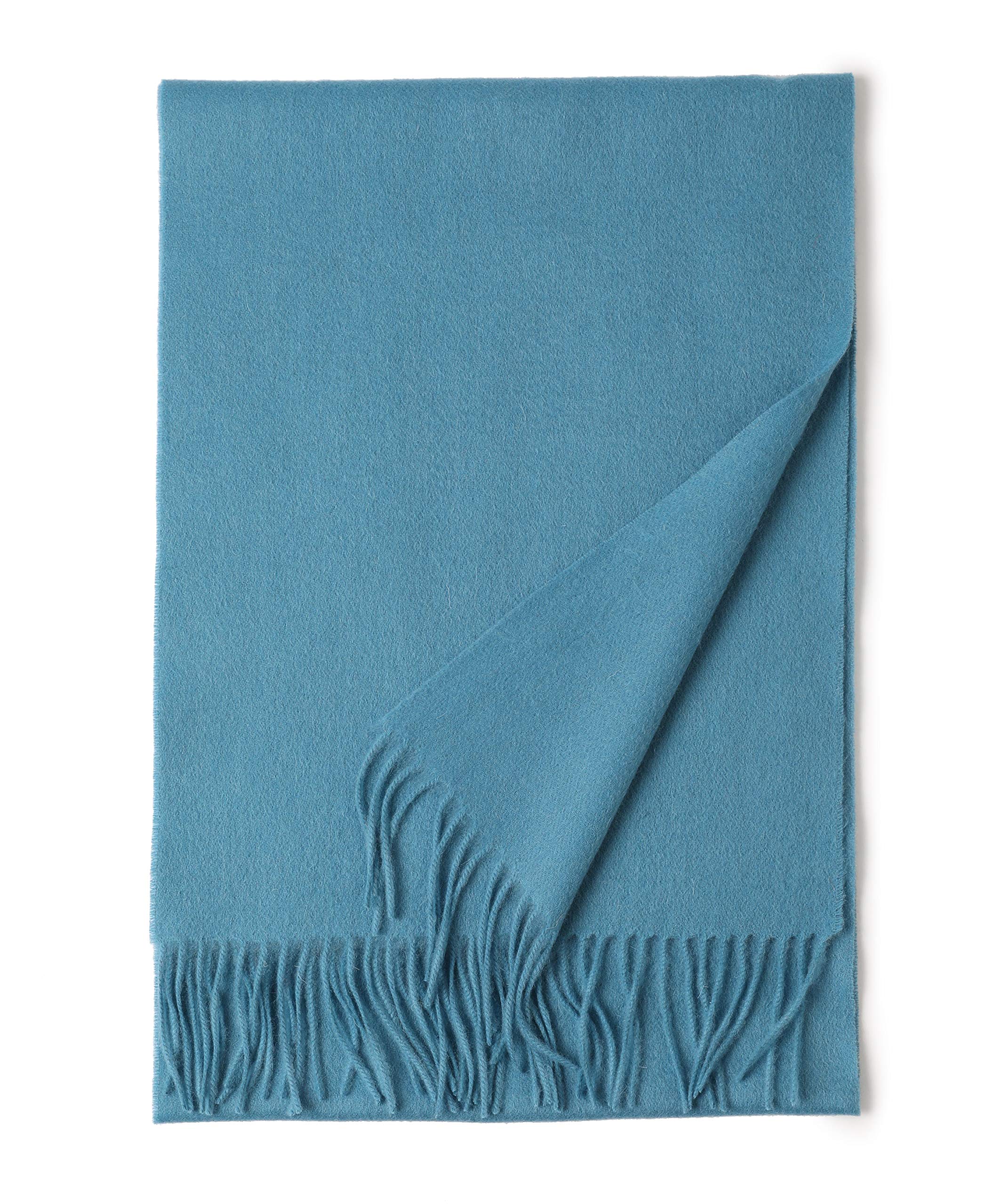 Prettystern long and soft wool scarf with fringes for autumn winter men and women - blue