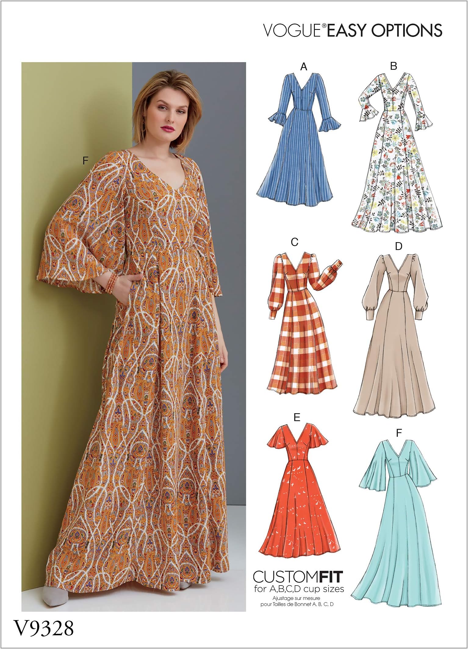 V9328 Vogue Sewing Pattern,Template, Paper, White, 14-16-18-20-22