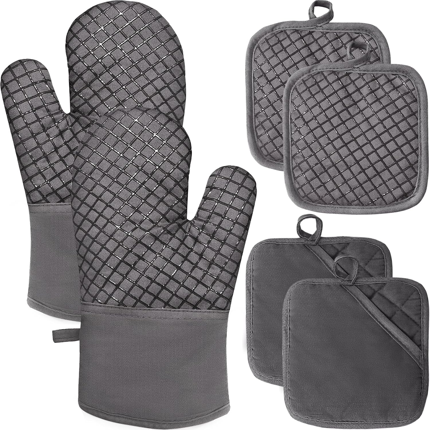 4 Pcs Oven Mitts and Pot Holders,High Heat 500°F Resistant Glove Potholder with Thick Cotton,Silicone Non-Slip Surface Long Kitchen Oven Glove for Cooking Baking Grilling(Grey) 4 Pcs Oven Mitts and Pot Holders,High Heat 500°F Resistant Glove Potholder with Thick Cotton,Silicone Non-Slip Surface Long Kitchen Oven Glove for Cooking Baking Grilling(Grey)