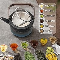 Vista 4 de suyika Tetera de cerámica con mango de bambú Infusor extraíble para flores y té suelto, 25.4 fl oz/25.3oz negro cian