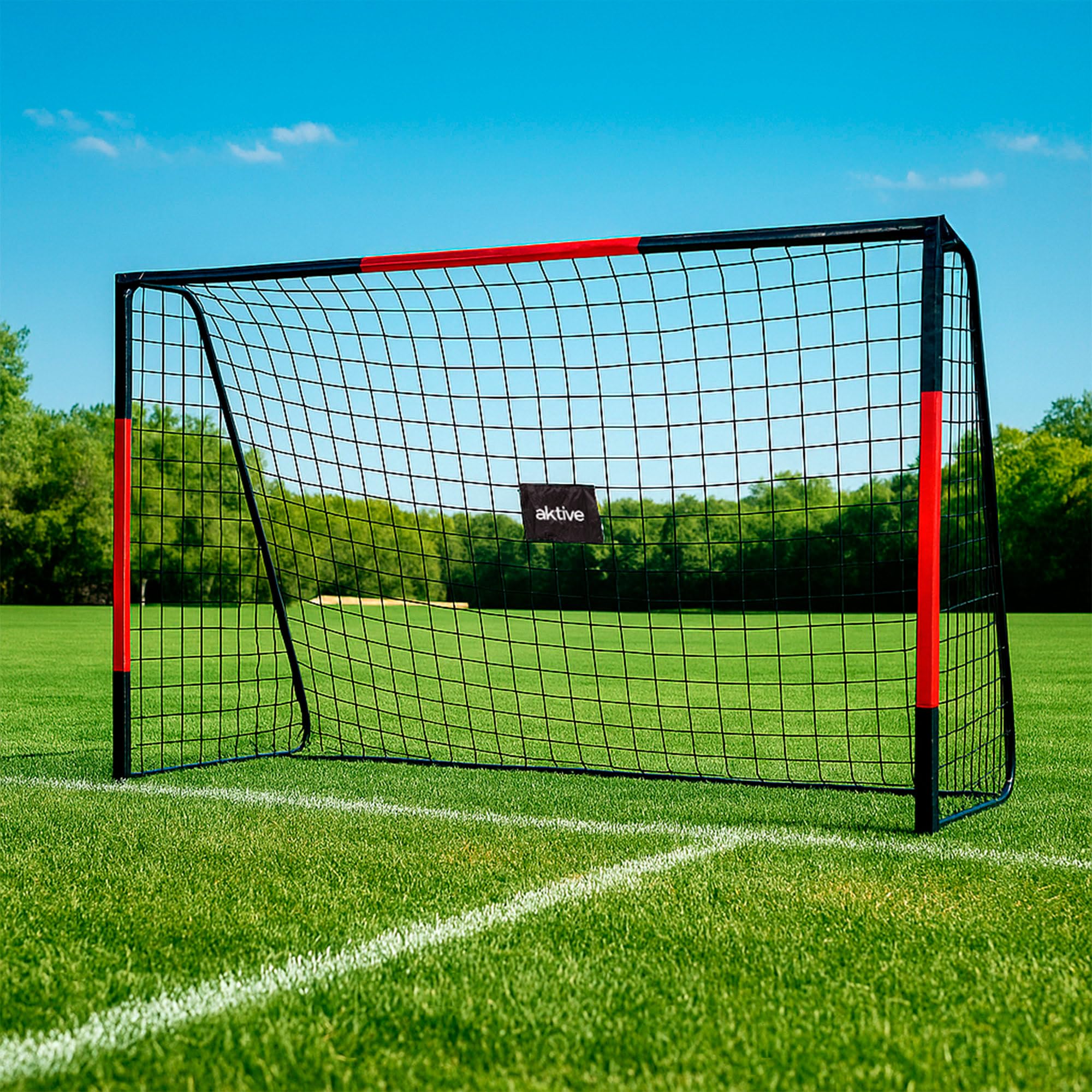 Portería de fútbol de Acero AKTIVE Desmontable con Red de Poliéster, Incluye 6 Piquetas
