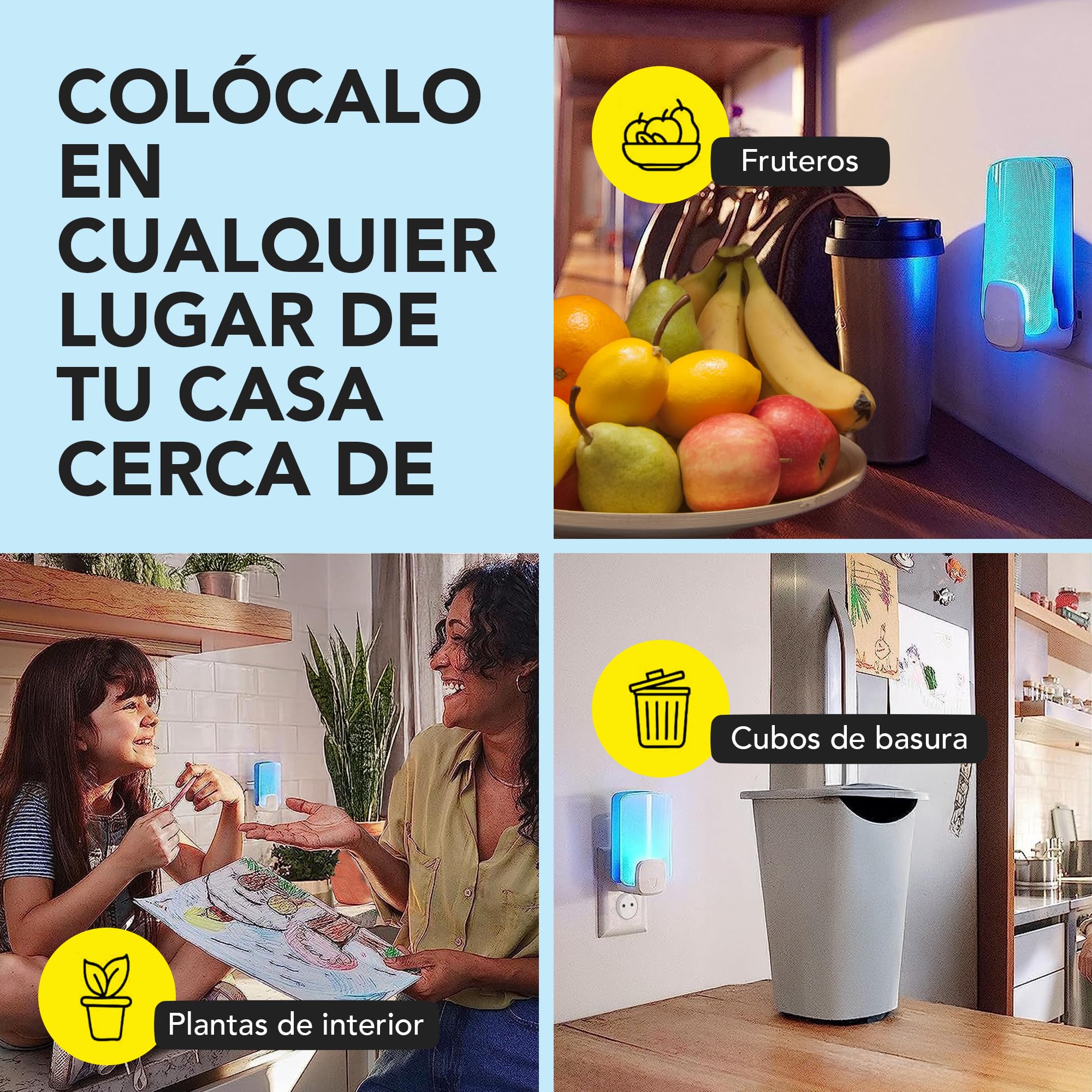 Raid Essentials Trampa LED Antimoscas, Antimoscas de Fruta y Antipolillas, Sin Insecticida, Seguro para Toda la Familia, Inodoro y Sin Residuos, Uso Interior, 1 Aparato y 1 Recambio.