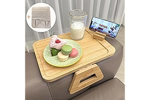 Couch TV Tray Table: Bamboo Foldable Sofa Armrest Organizer Tray
