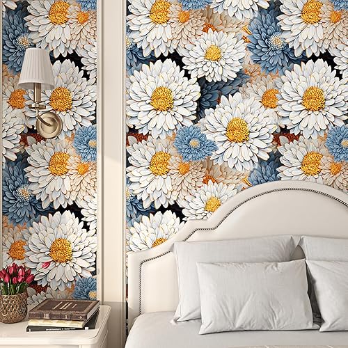 Miniatura 3 de ReWallpaper Papel tapiz floral de margaritas de 17.5 pulgadas x 23 pies, rollo de papel tapiz floral floreciente, extraíble, impermeable, papel de