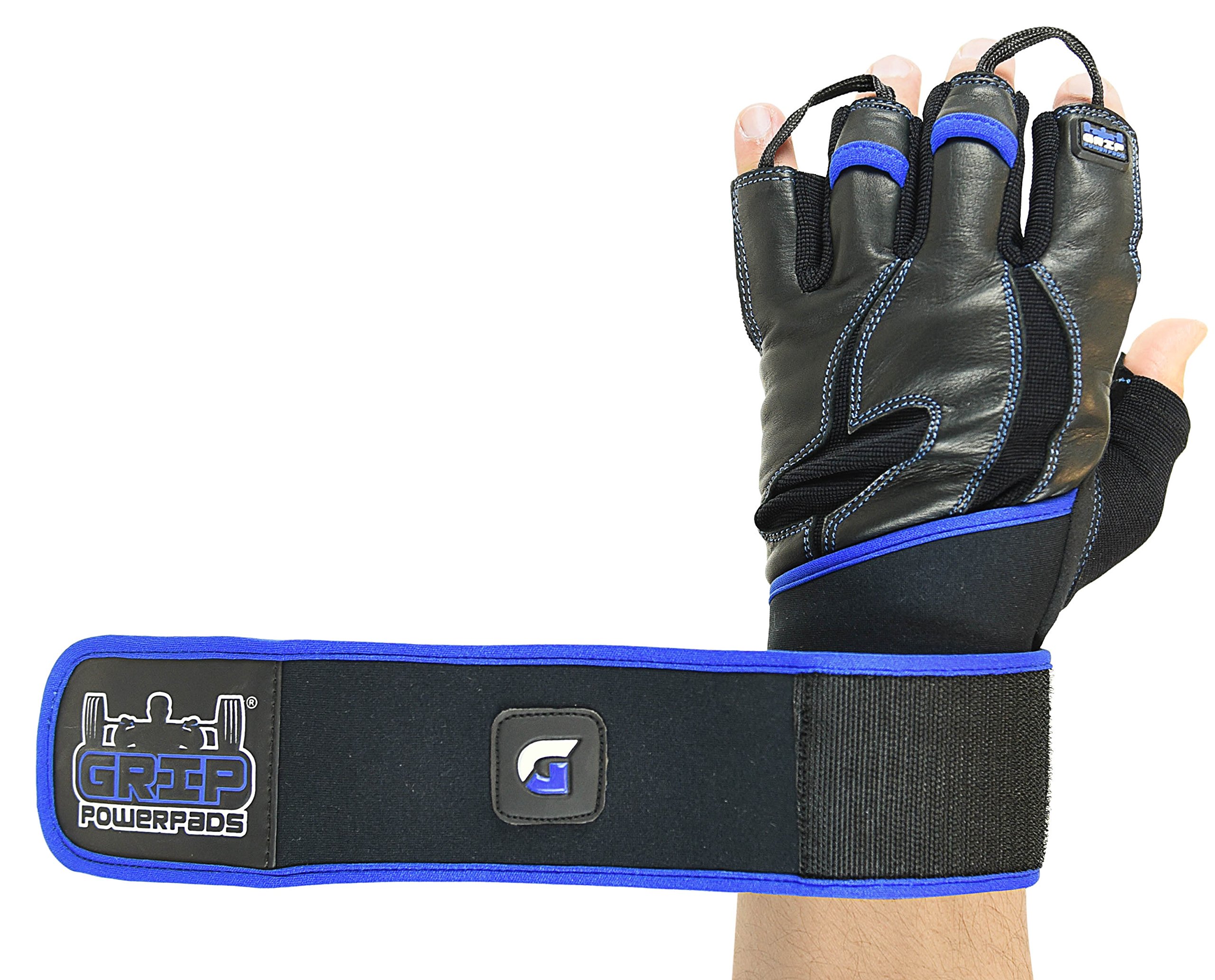 Gym Gloves - Ranger with Built in 2" Wide Wrist Wraps Design for Weight Lifting, Power Lifting, Bodybuilding & Strength Training Workout Exercises (Black & Blue, Large 8 1/8" - 8 1/2")