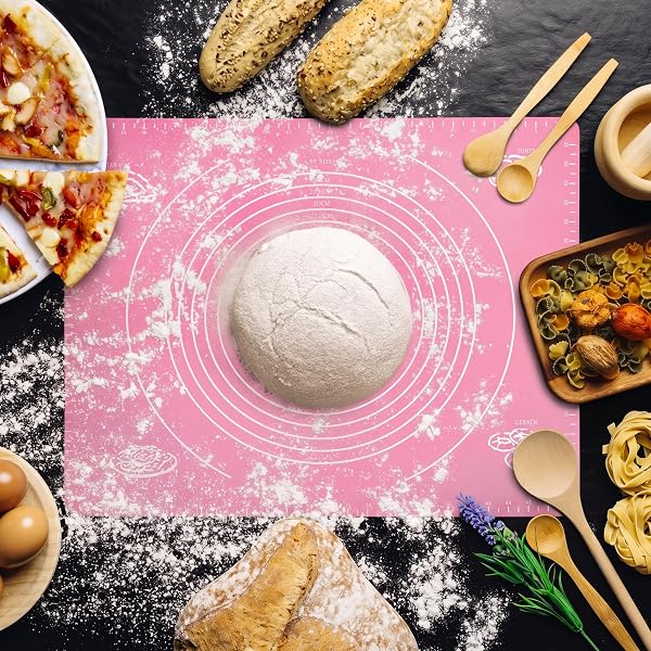 Belmalia Grande Tapis de Pâtisserie, de Cuisson, de Rolleau Résistant à la Chaleur, Silicone pour Votre Pizza, Pâte, Fondant, Cuisine 50x40cm Rose - 2