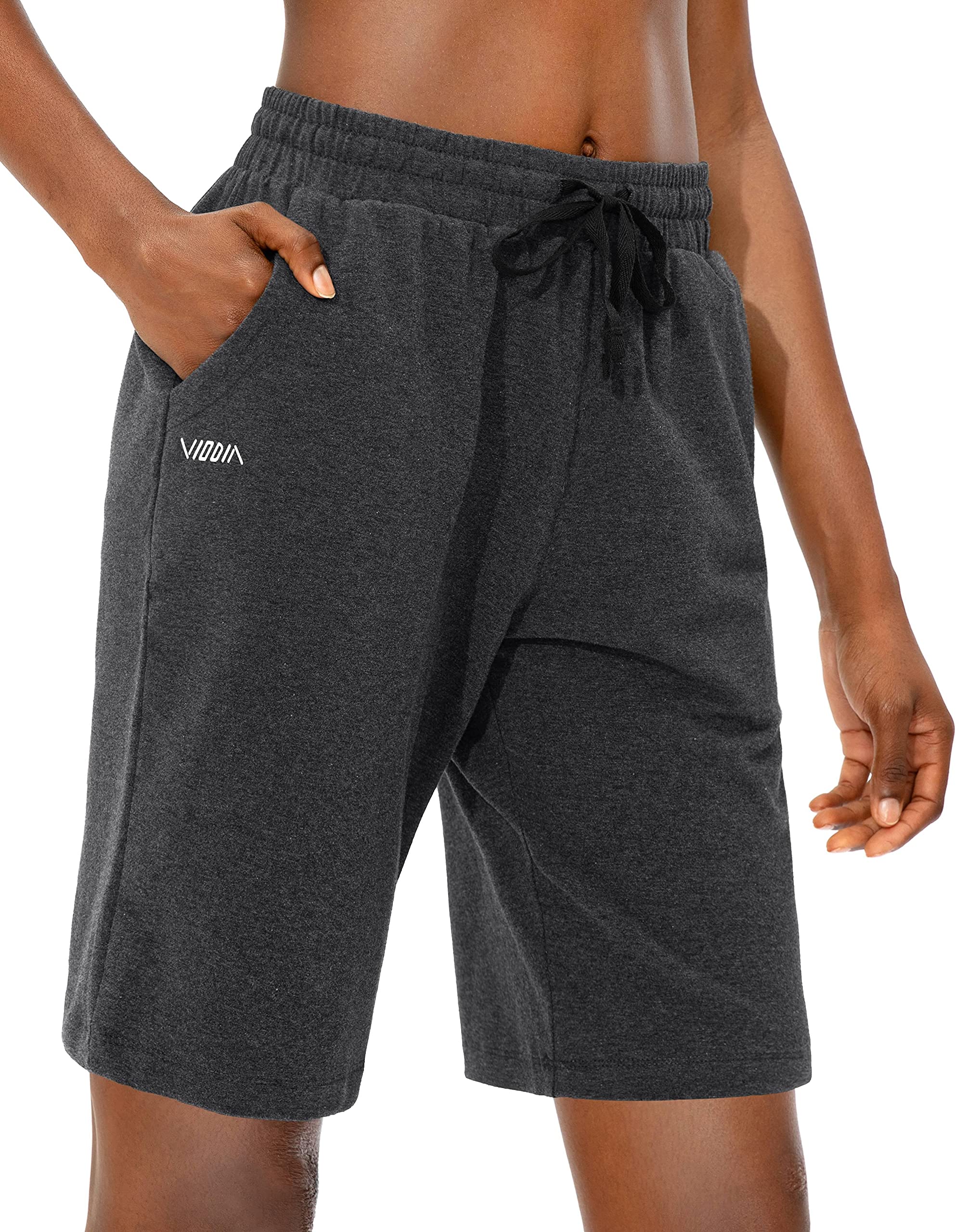 Viodia Women's Bermuda 10" Long Shorts with Pockets Cotton Sweat Shorts Jersey Knee Length Shorts for Summer