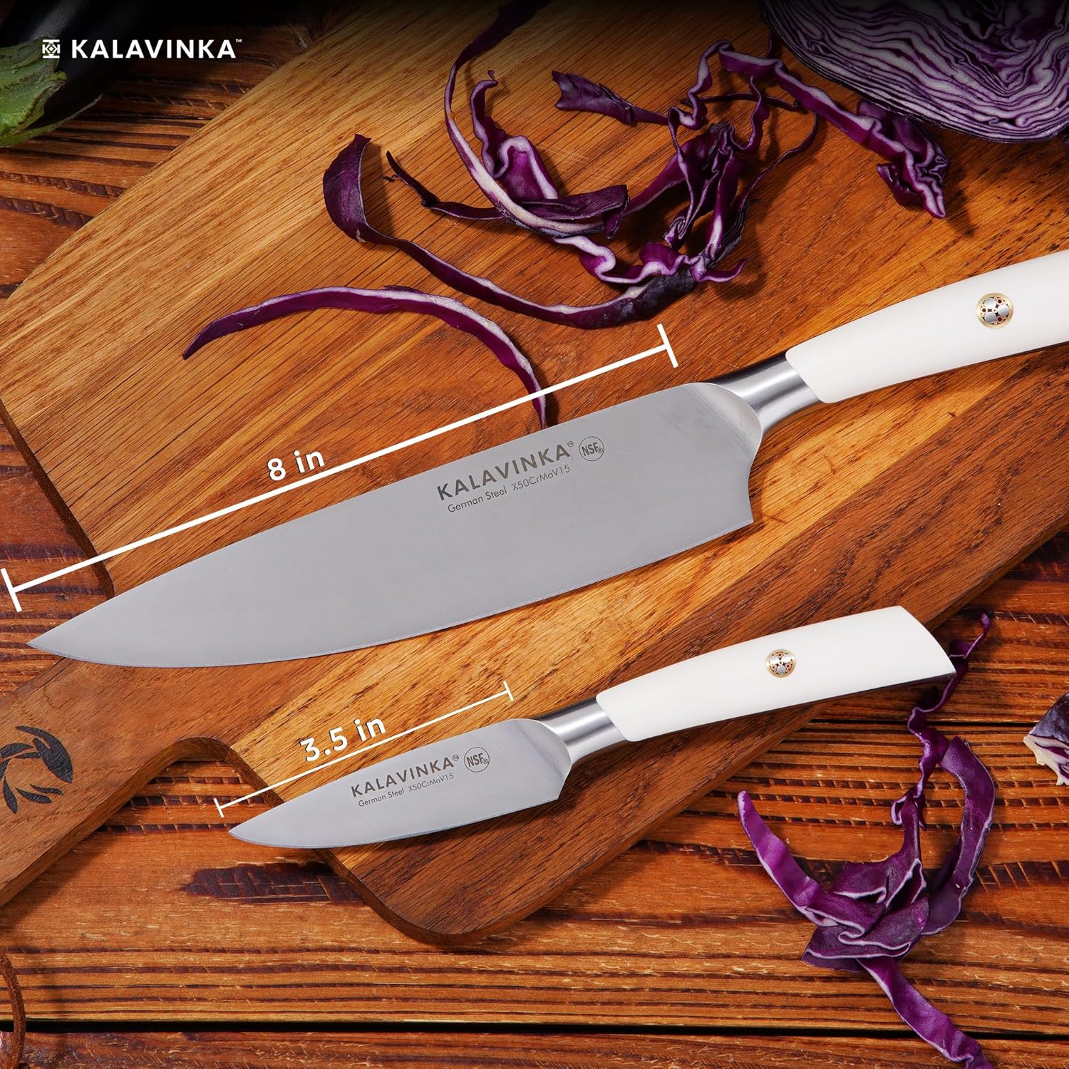 Professional Chef Knife 8 Inch, German Steel for Slicing and Chopping, Rust-Resistant Kitchen Knife with Bonus Paring Knife, Summer Entertaining (SAMJNA)