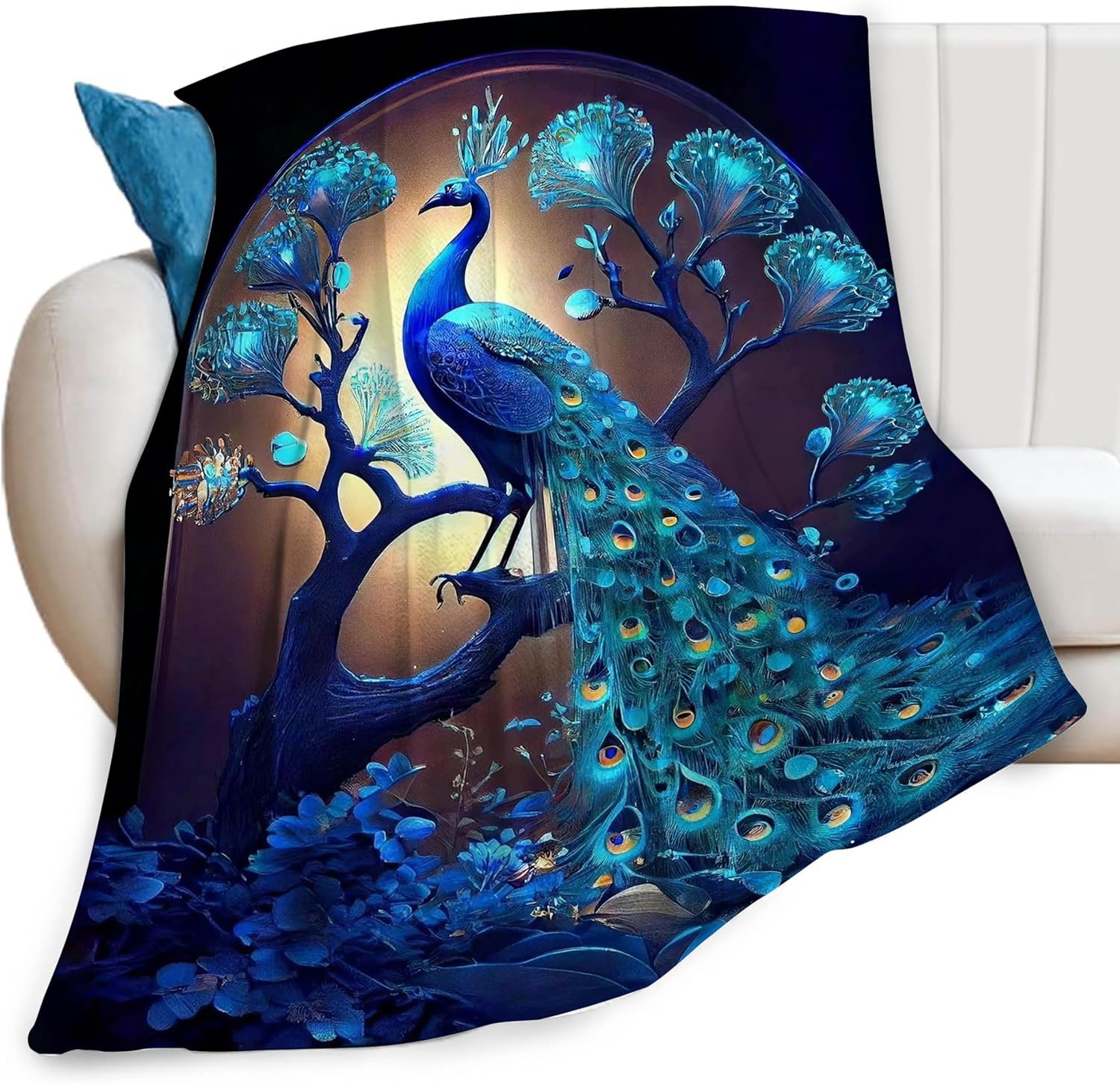 Peacock Blanket Peacock Tree Print Throw Blankets for Couch Sofa Lightweight Soft Cozy Fleece Plush Warm Flannel Blanket Gifts for Women Kids Adults 50"x60"