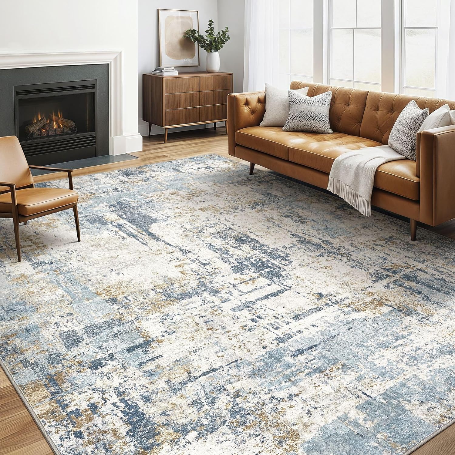 5x7 Area Rugs Washable Rug: Living Room Large Abstract Modern Soft Stain Resistant Indoor Floor Non Slip Accent Carpet for Bedroom Nursery Playroom Dining Room Office Dorm Home- Light Blue Blue 5' x 7' (Rectangular)