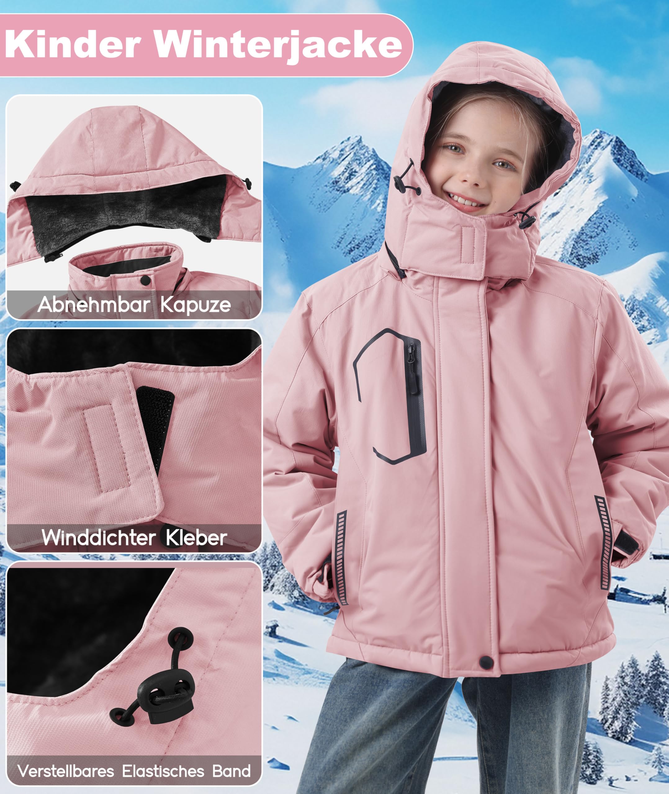Zoofly Winterjacke Kinder Warm Gefütterte Wasserdicht Skijacke mit Abnehmbar Kapuze