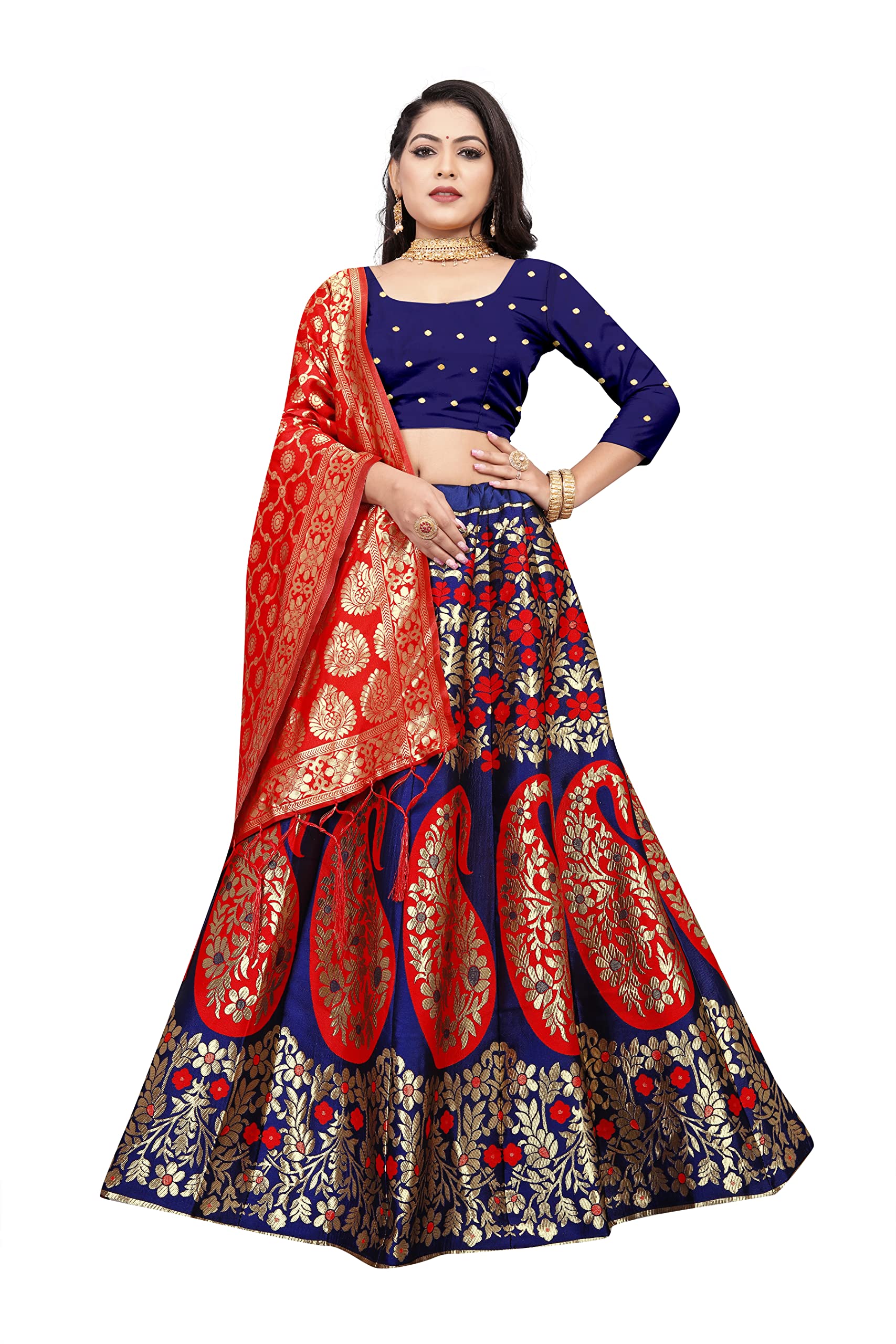 Self Design Semi Stitched Lehenga Choli And Unstitched Blouse-image-41