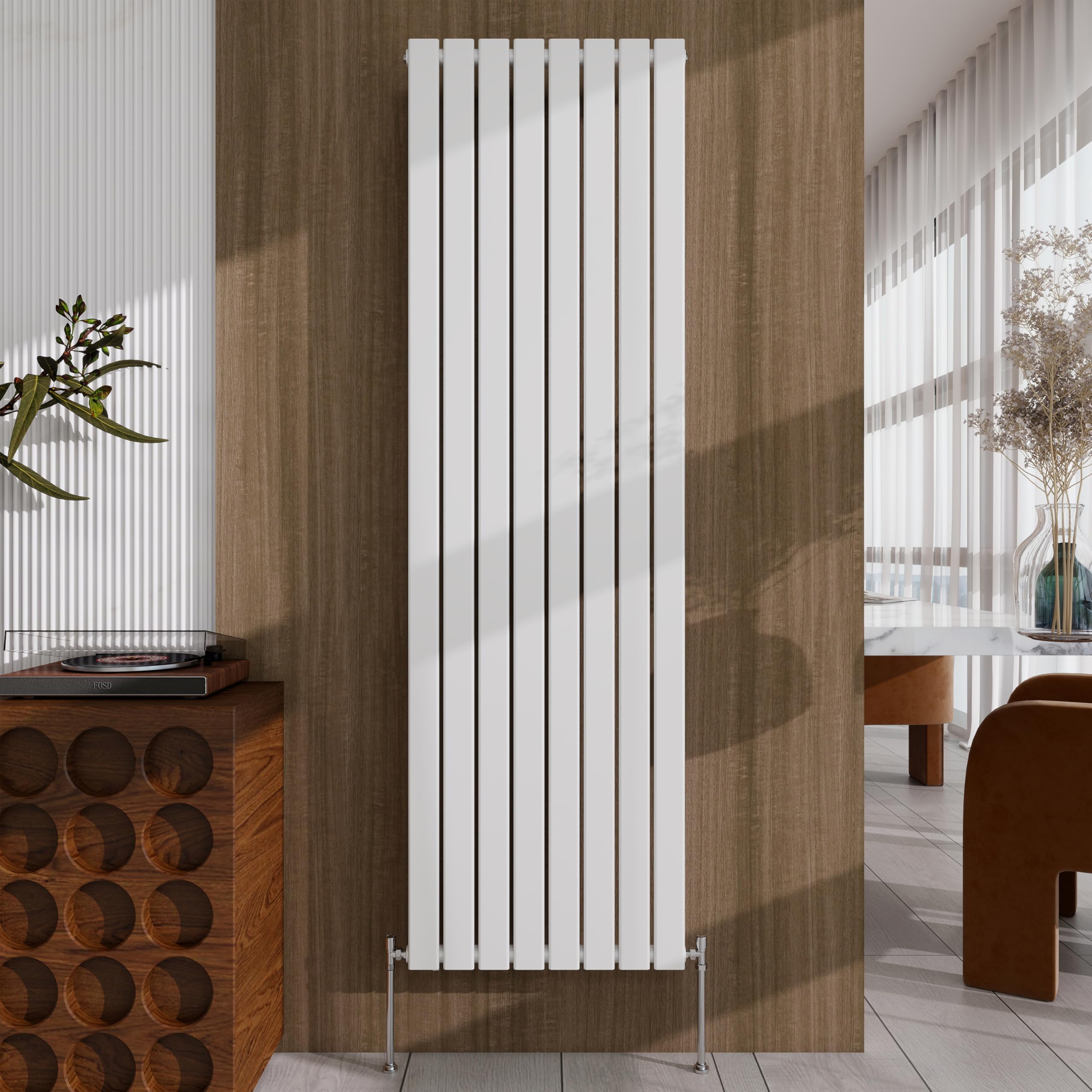 White Vertical Designer Radiator – 1800×544mm Single Panel Flat – Modern Central Heating Bathroom Radiator