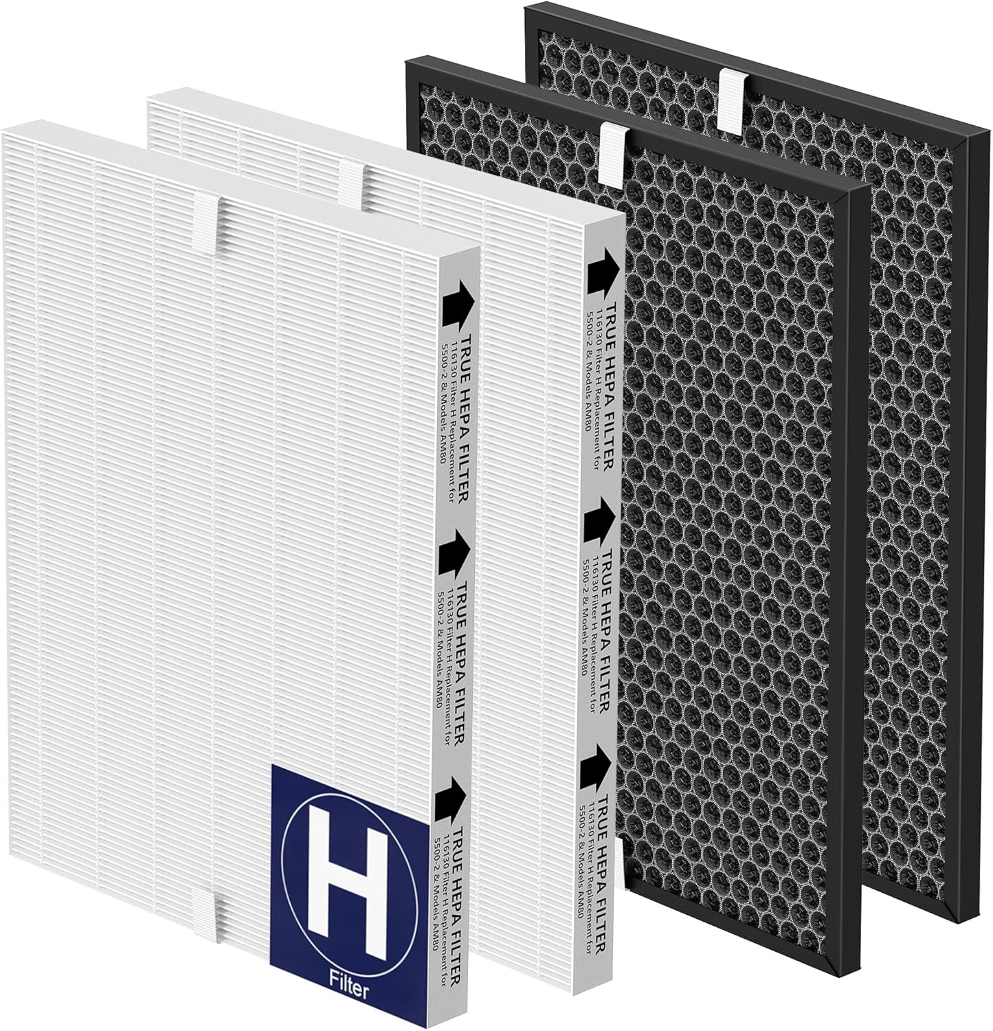 116130 Replacement Filter H Compatible with Winix 5500-2 Plasmawave Air Puri-Fier and Models Am80, Include 2 True HEPA Filter H and 2 Activated Carbon Pre-Filters